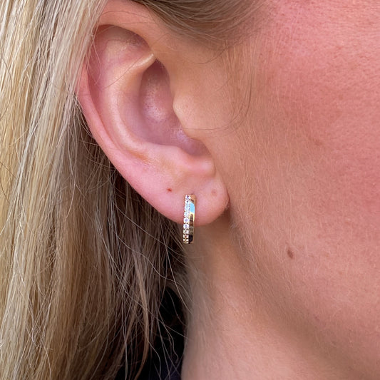9ct Gold CZ Huggie Hoop Earrings | 13mm - John Ross Jewellers