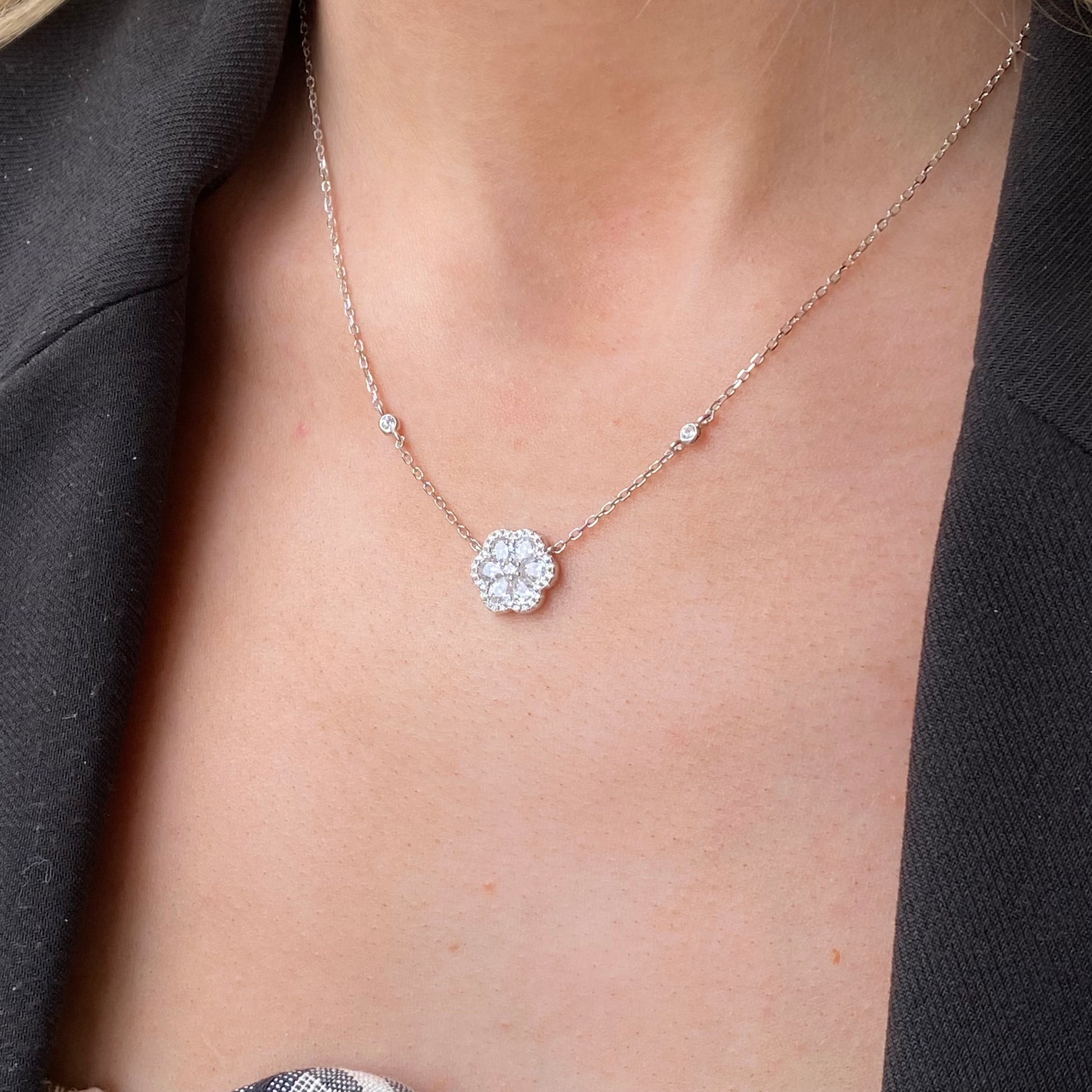 Silver CZ Trefoil Necklace | 40+2cm - John Ross Jewellers
