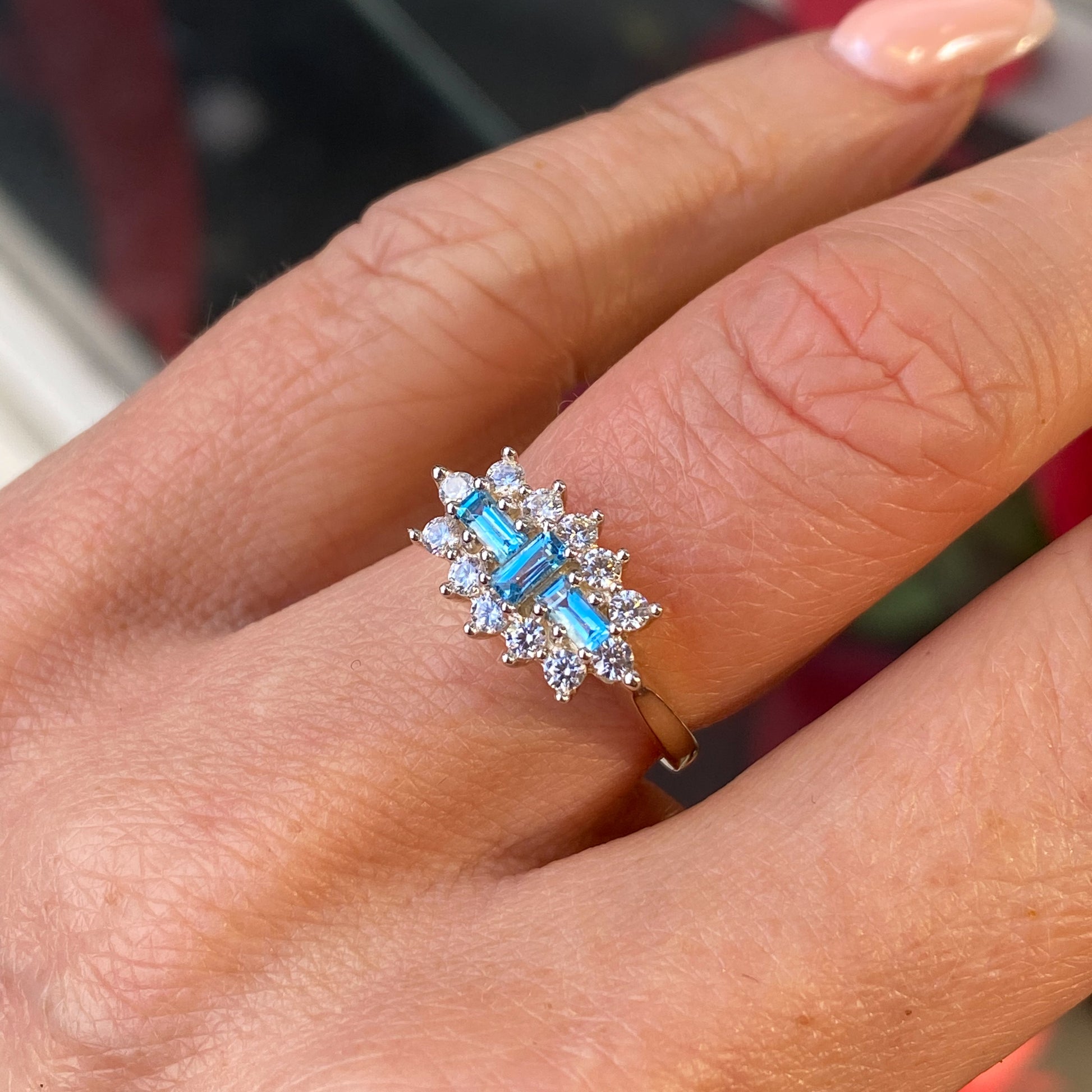 9ct Gold Blue Topaz & CZ Dress Ring - John Ross Jewellers