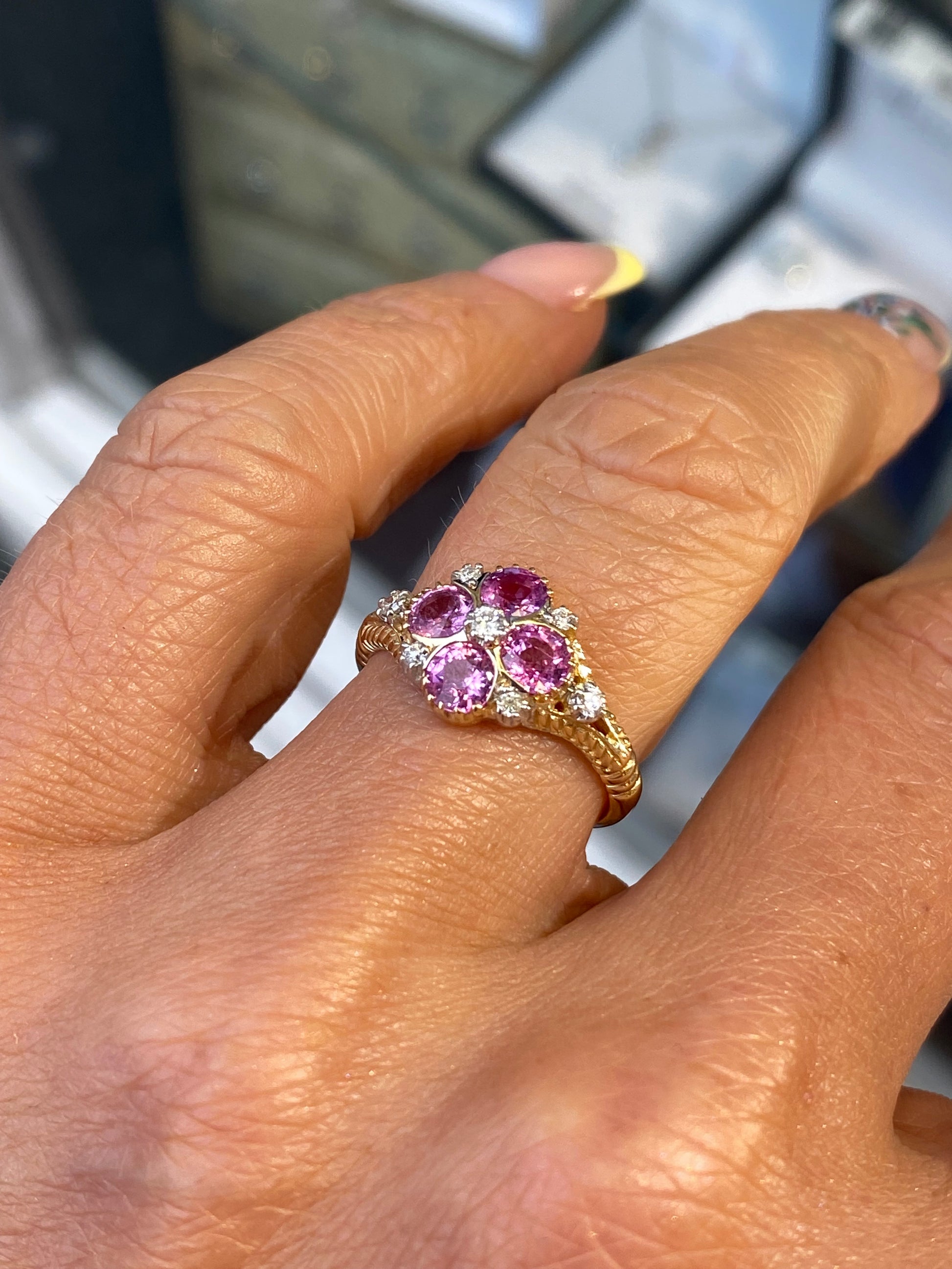 9ct Gold Pink Sapphire & Diamond Quattro Ring - John Ross Jewellers