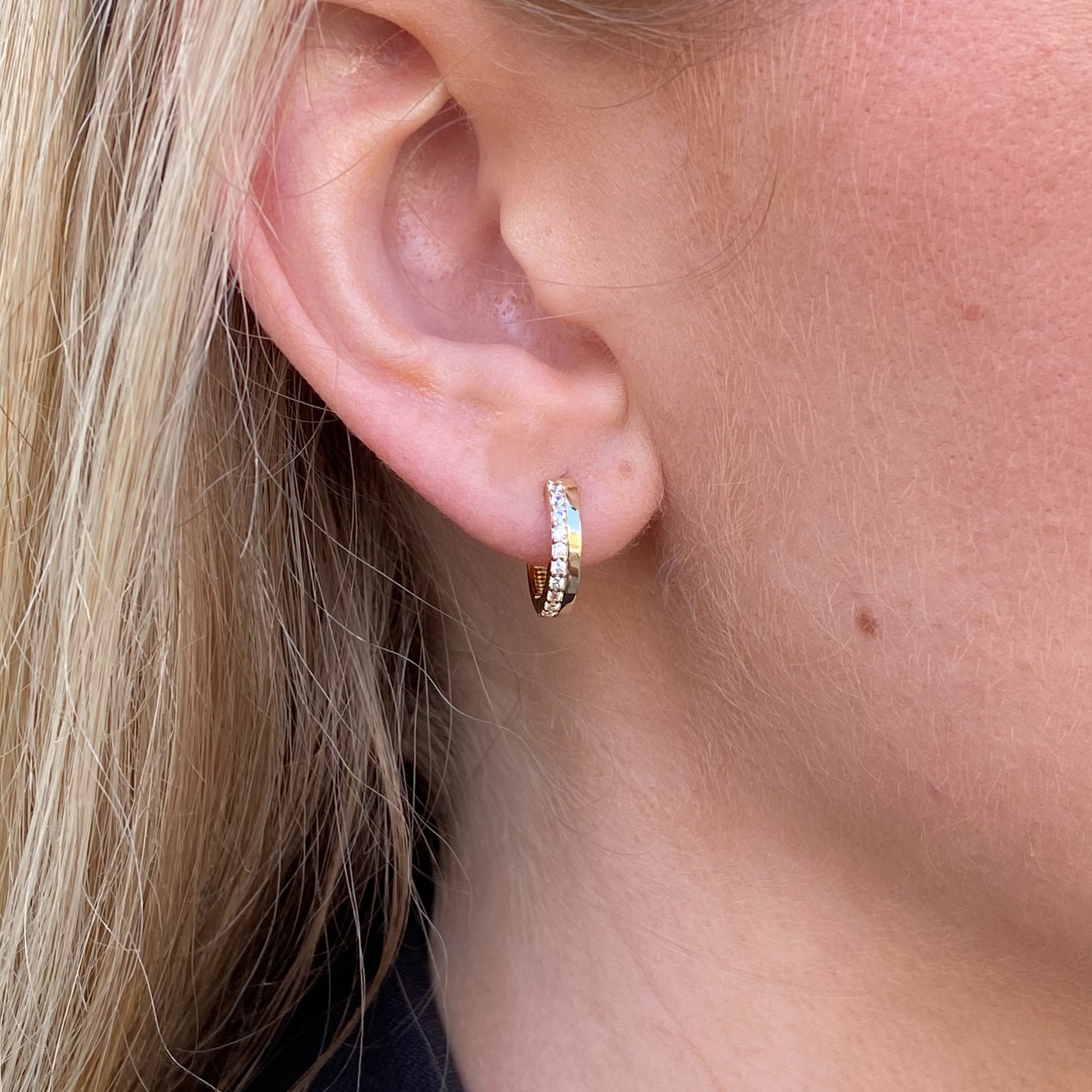 9ct Gold CZ Huggie Hoop Earrings | 13mm - John Ross Jewellers