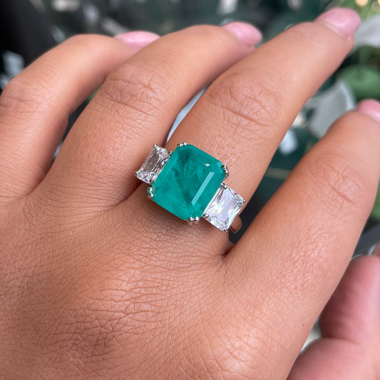 Silver CZ Statement Trilogy Ring | Paraiba