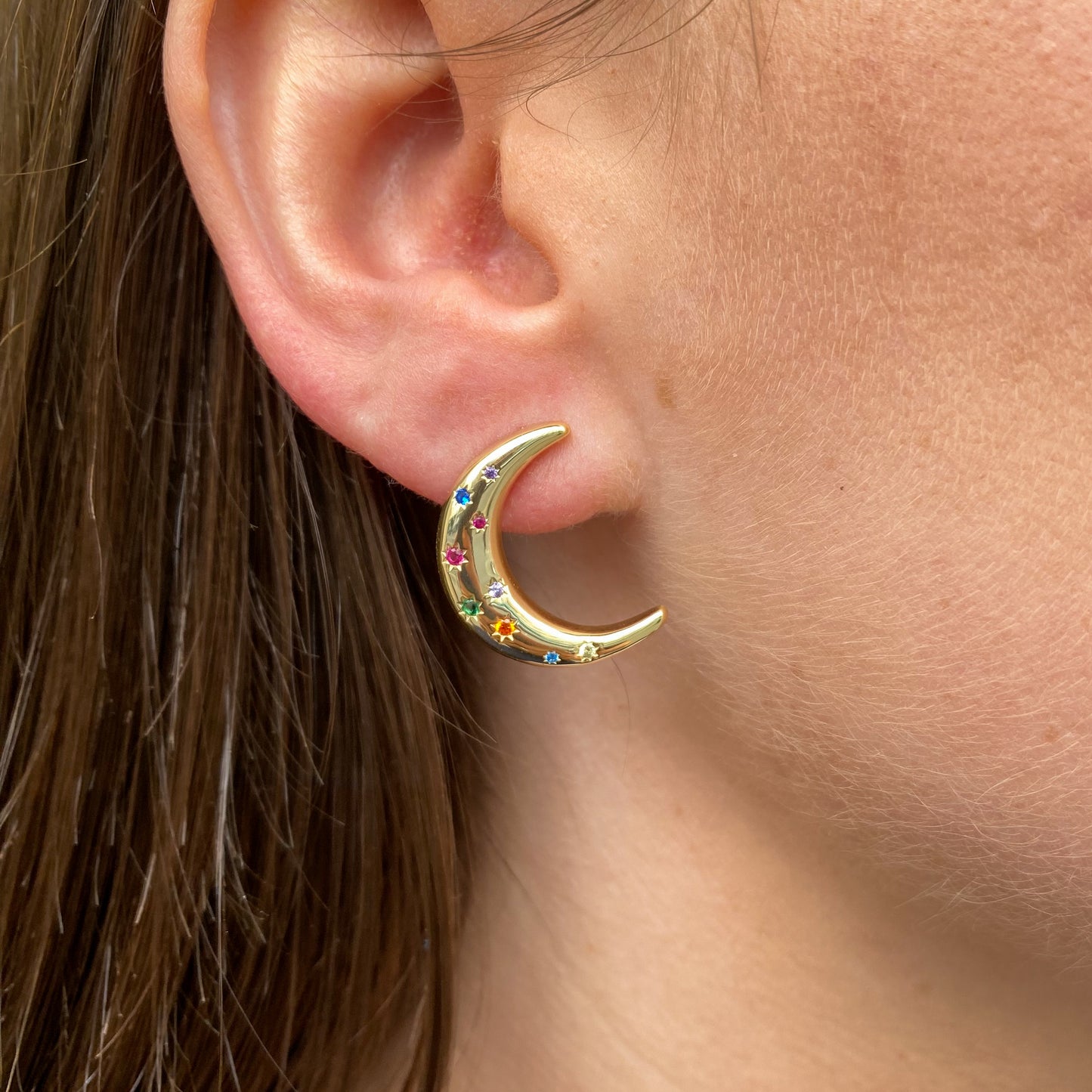 Sunshine Multi Colour Moon Stud Earrings - John Ross Jewellers