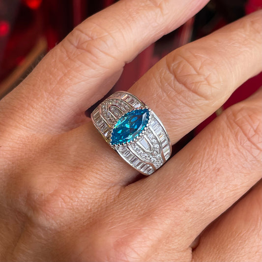 Silver Sky Blue CZ Statement Ring