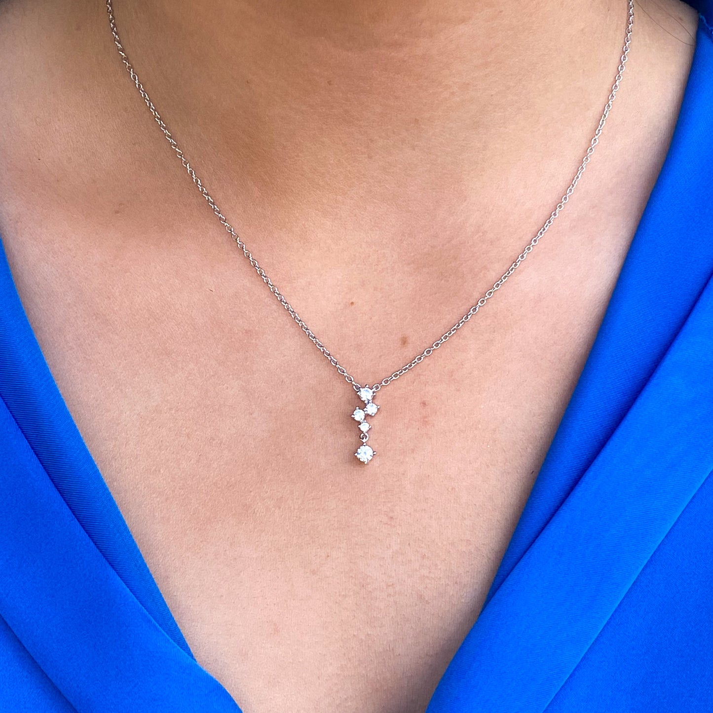 Silver Scattered CZ Drop Necklace - John Ross Jewellers