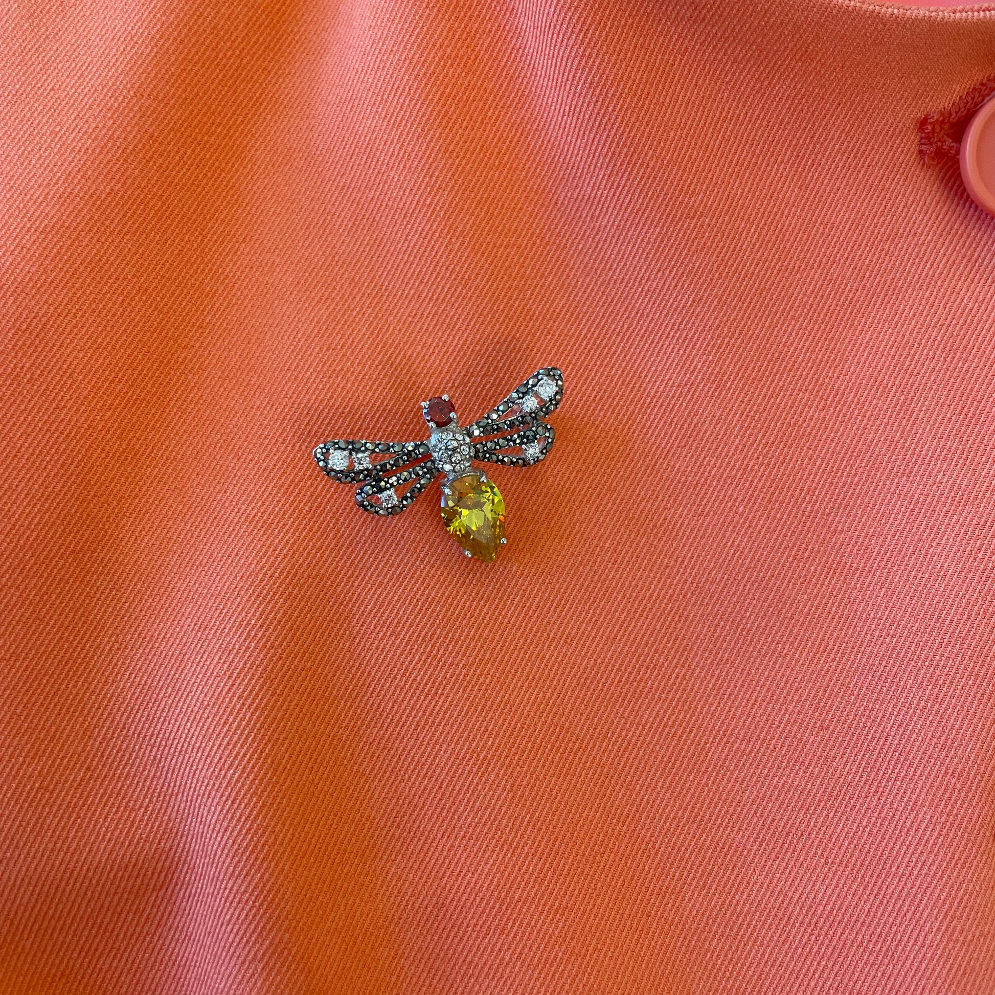 Silver Marcasite, CZ & Gemstone Dragonfly Brooch - John Ross Jewellers