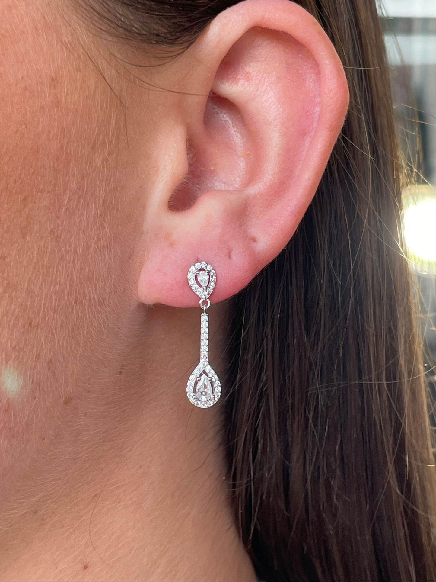 Silver CZ Pear Halo Drop Earrings - John Ross Jewellers