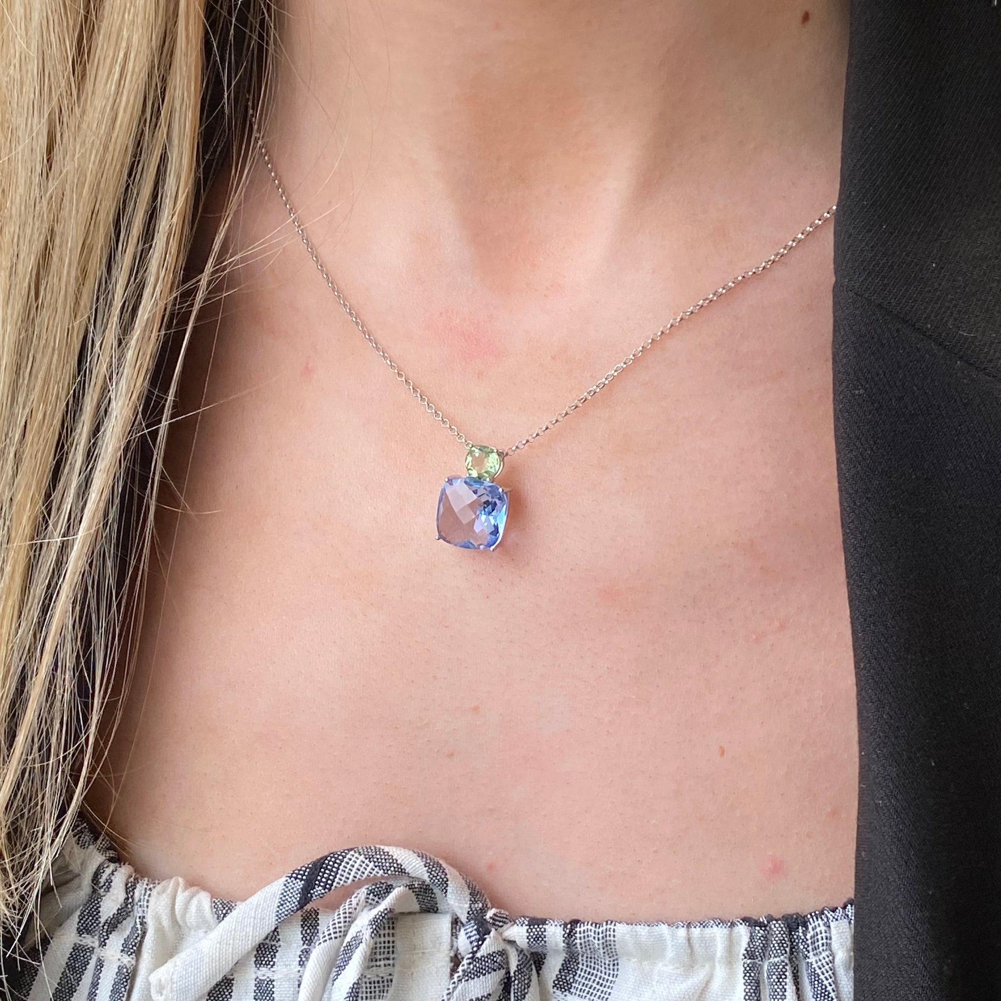 Silver Hydro Aqua & Light Green Hydro Necklace | 42+5+5cm - John Ross Jewellers