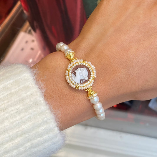 Lady Cameo, Pearl & CZ Bracelet
