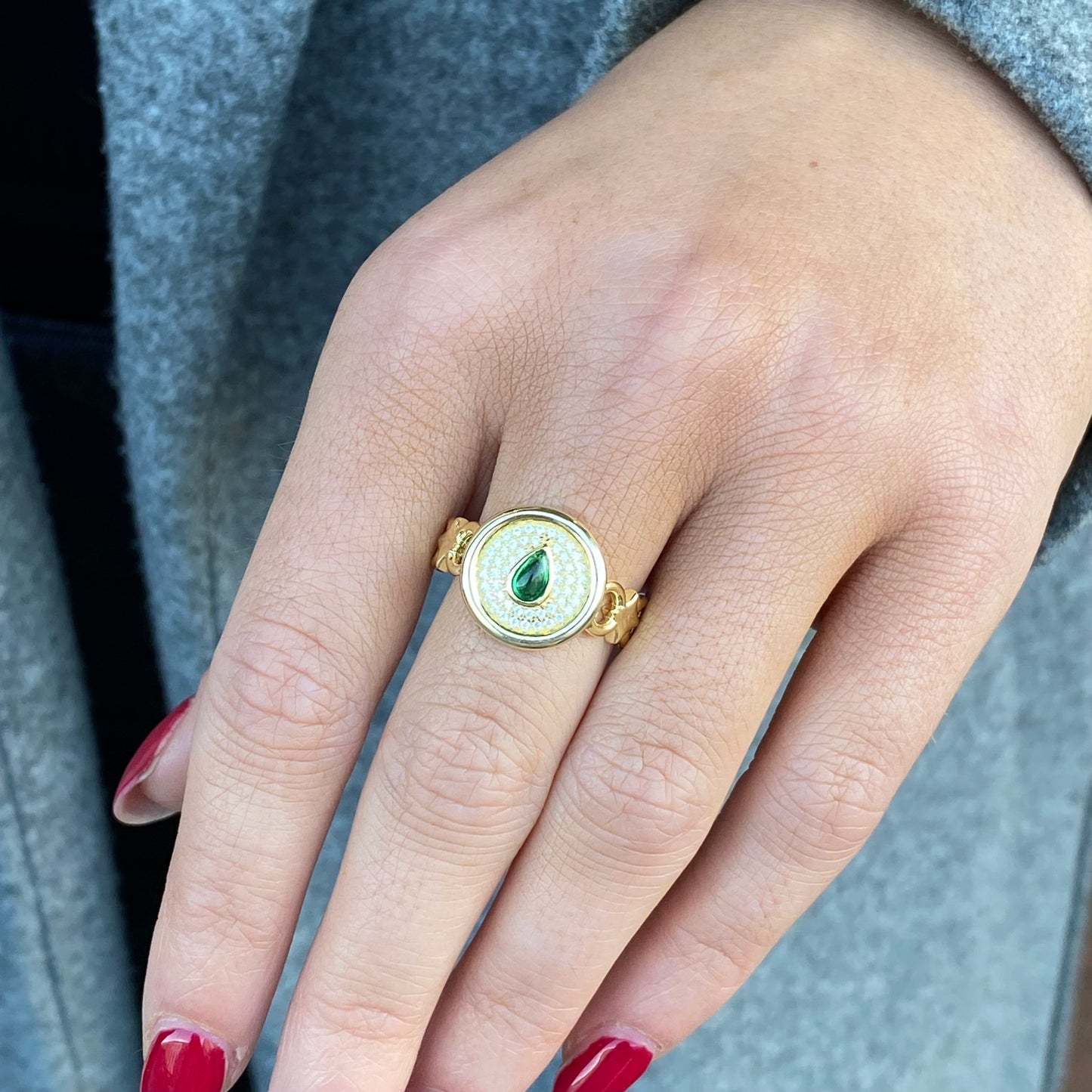 Sunshine Pear CZ Ring | Emerald Green