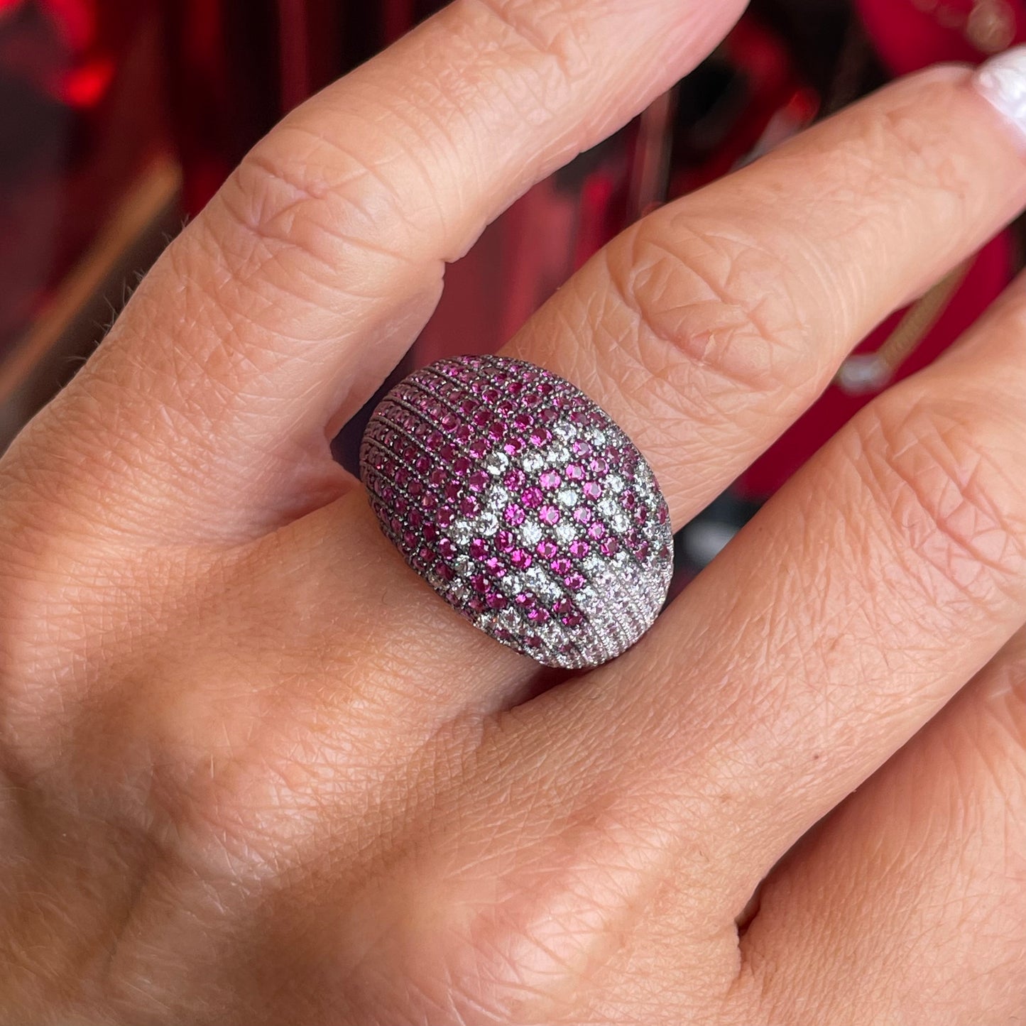 Silver Ombre CZ Statement Ring | Ruby Red