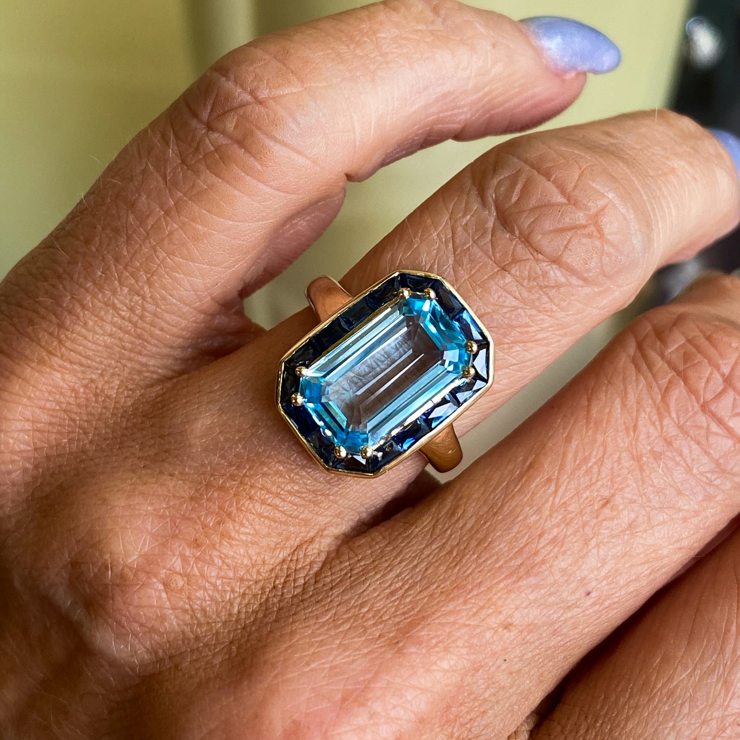 9ct Gold Sky Blue Topaz & Sapphire Ring
