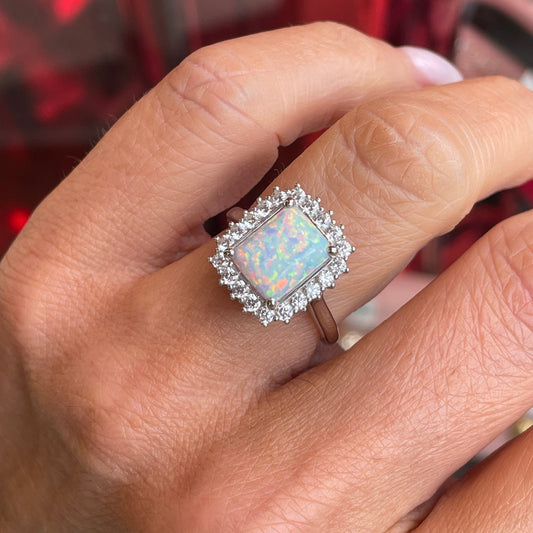 Silver Radiant Cluster Ring | Opalique & CZ - John Ross Jewellers