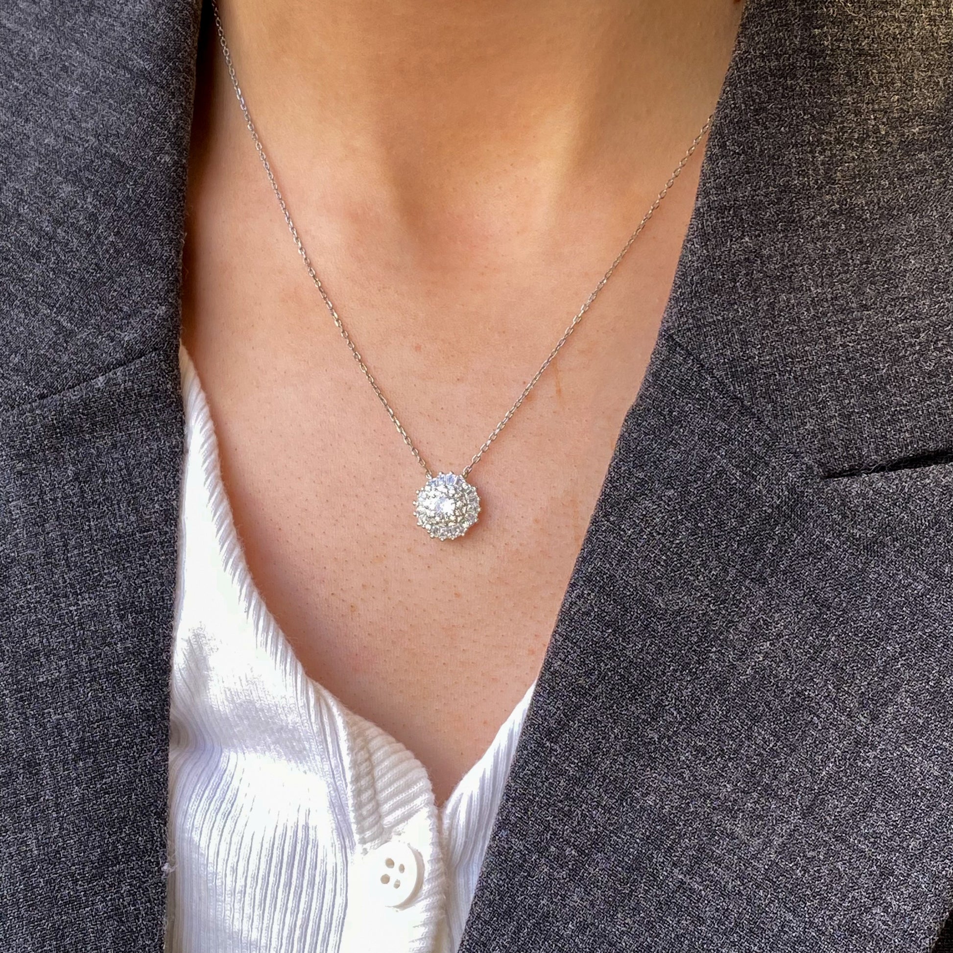 Silver Statement Halo CZ Necklace - John Ross Jewellers