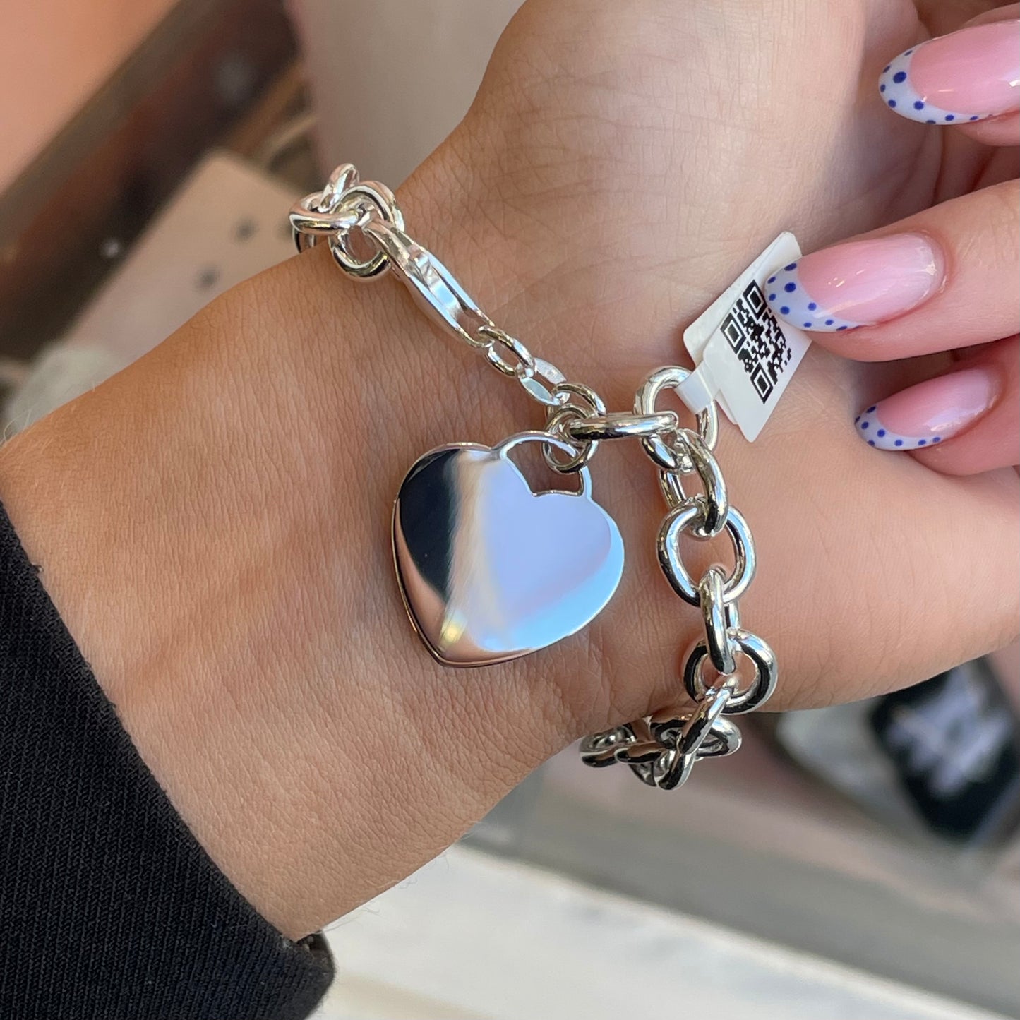 Silver Heart Disc Chunky Bracelet
