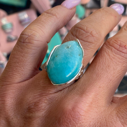 Silver Amazonite Nugget Ring by Bruno featuring a natural, polished amazonite gemstone in a sleek silver band.