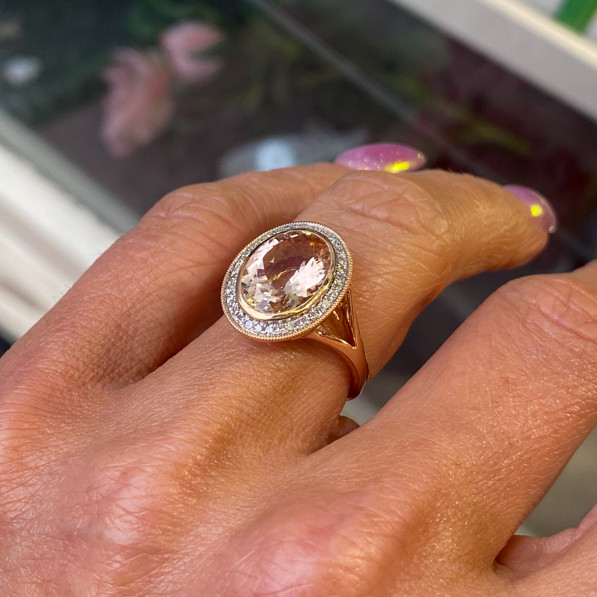 14ct Rose Gold Morganite & Diamond Ring | 3.60ct - John Ross Jewellers