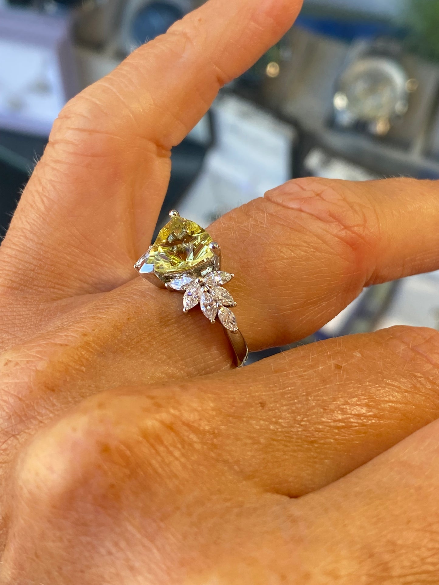 Platinum Prasiolite Trilliant Ring | Certificated Lab - John Ross Jewellers