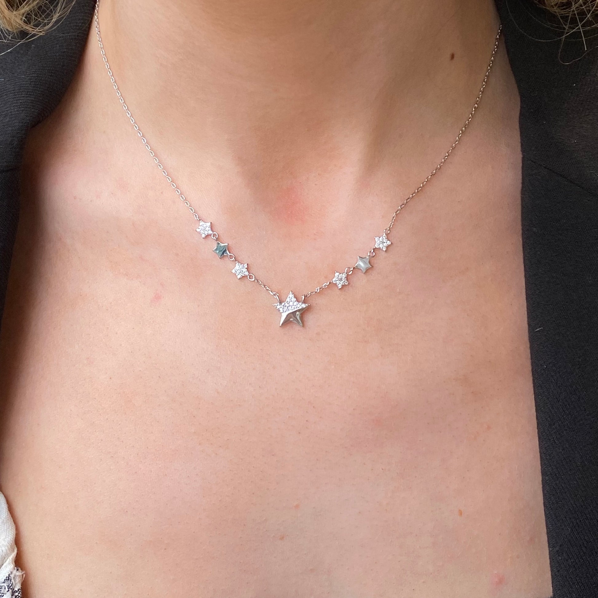Silver Stars Necklace | 42+3cm - John Ross Jewellers