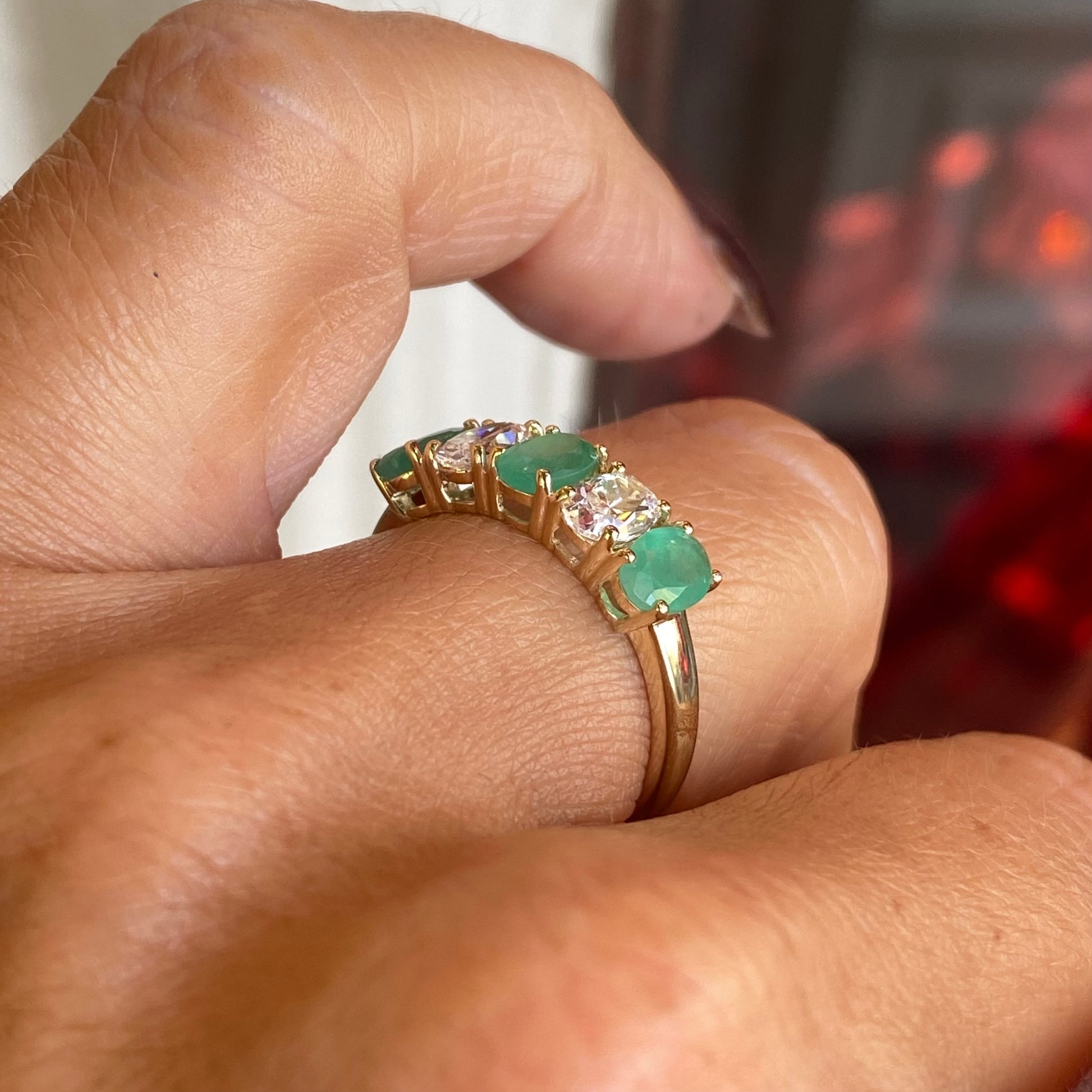 9ct Gold Oval Five Stone Eternity Ring - Emerald & CZ - John Ross Jewellers