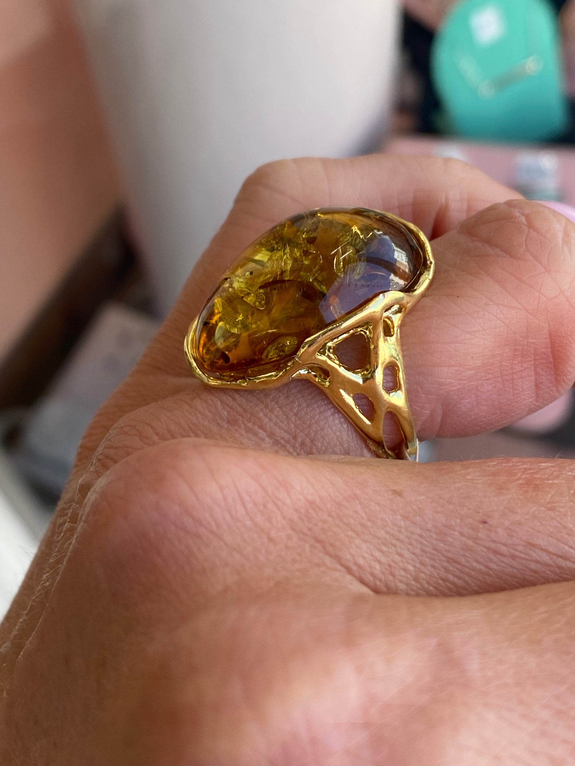 Bruno lime amber nugget ring featuring a bold, textured amber gemstone set in a stylish silver band.