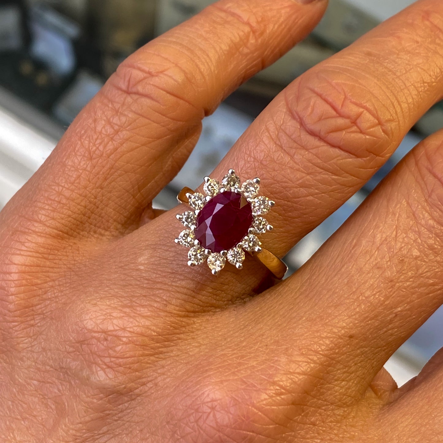 9ct Gold Ruby & Diamond Cluster Ring