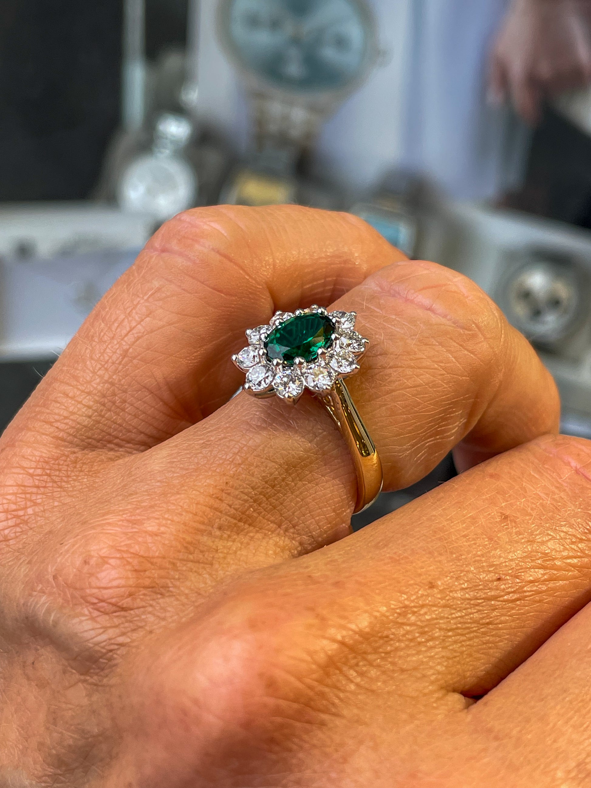 9ct Gold Lab Grown Emerald Cluster Ring - John Ross Jewellers