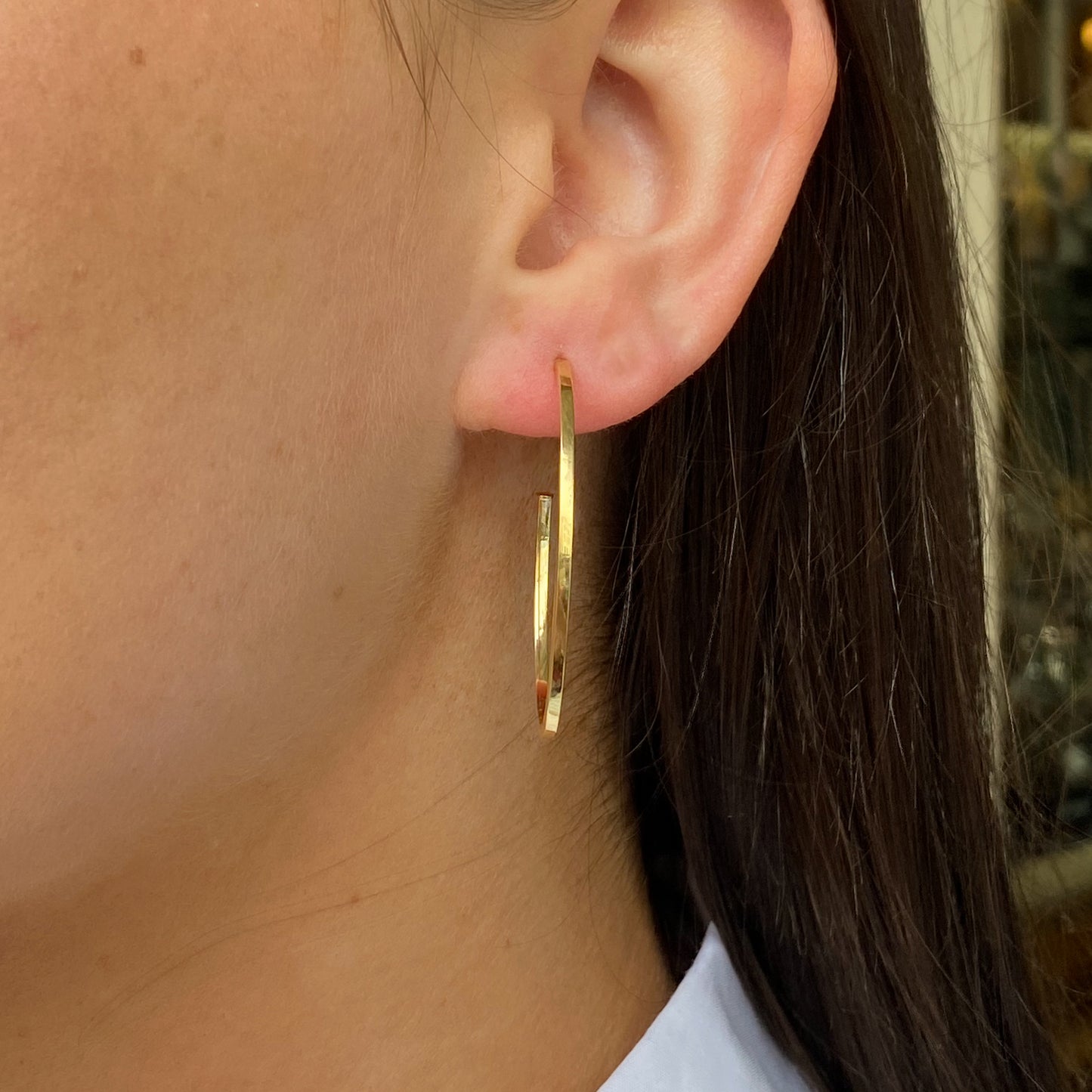 9ct Gold Oval Skinny J Hoop Earrings