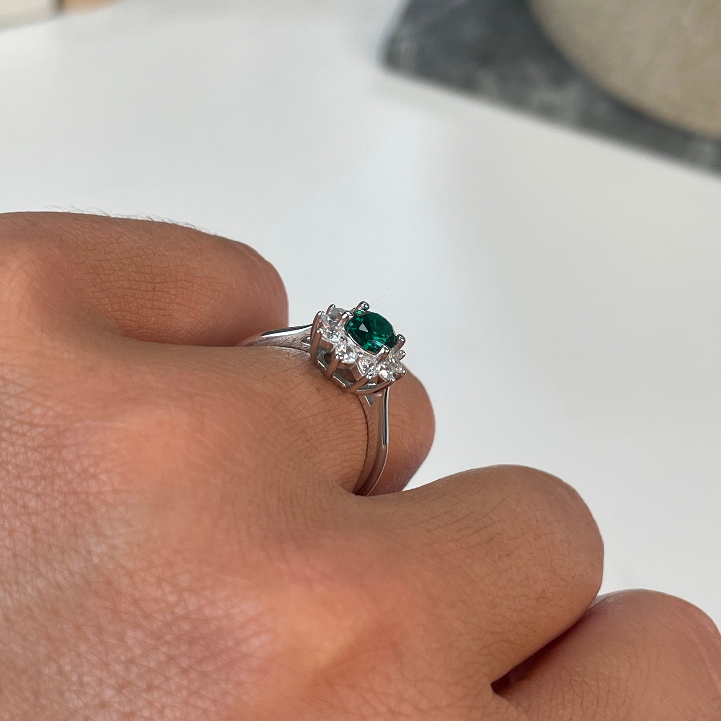 Silver Green CZ Diana Ring - John Ross Jewellers