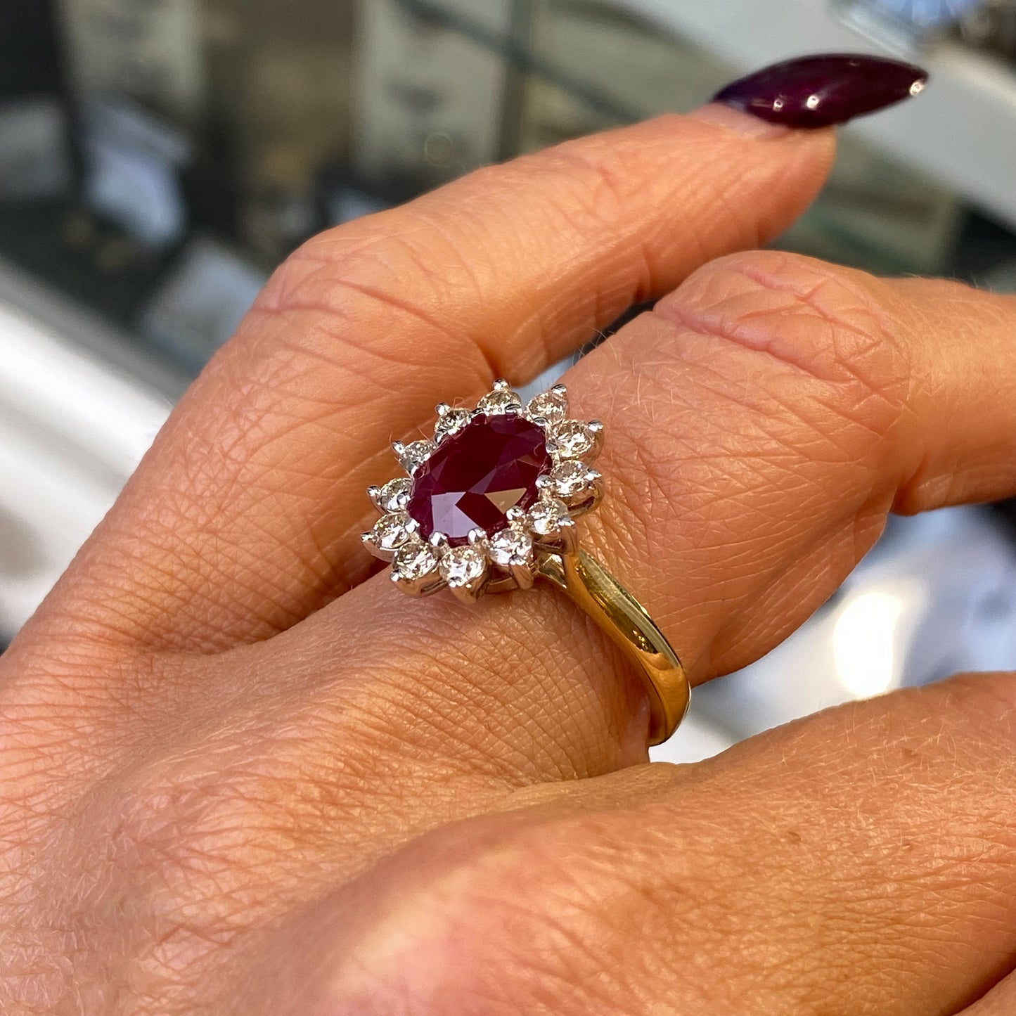 9ct Gold Ruby & Diamond Cluster Ring