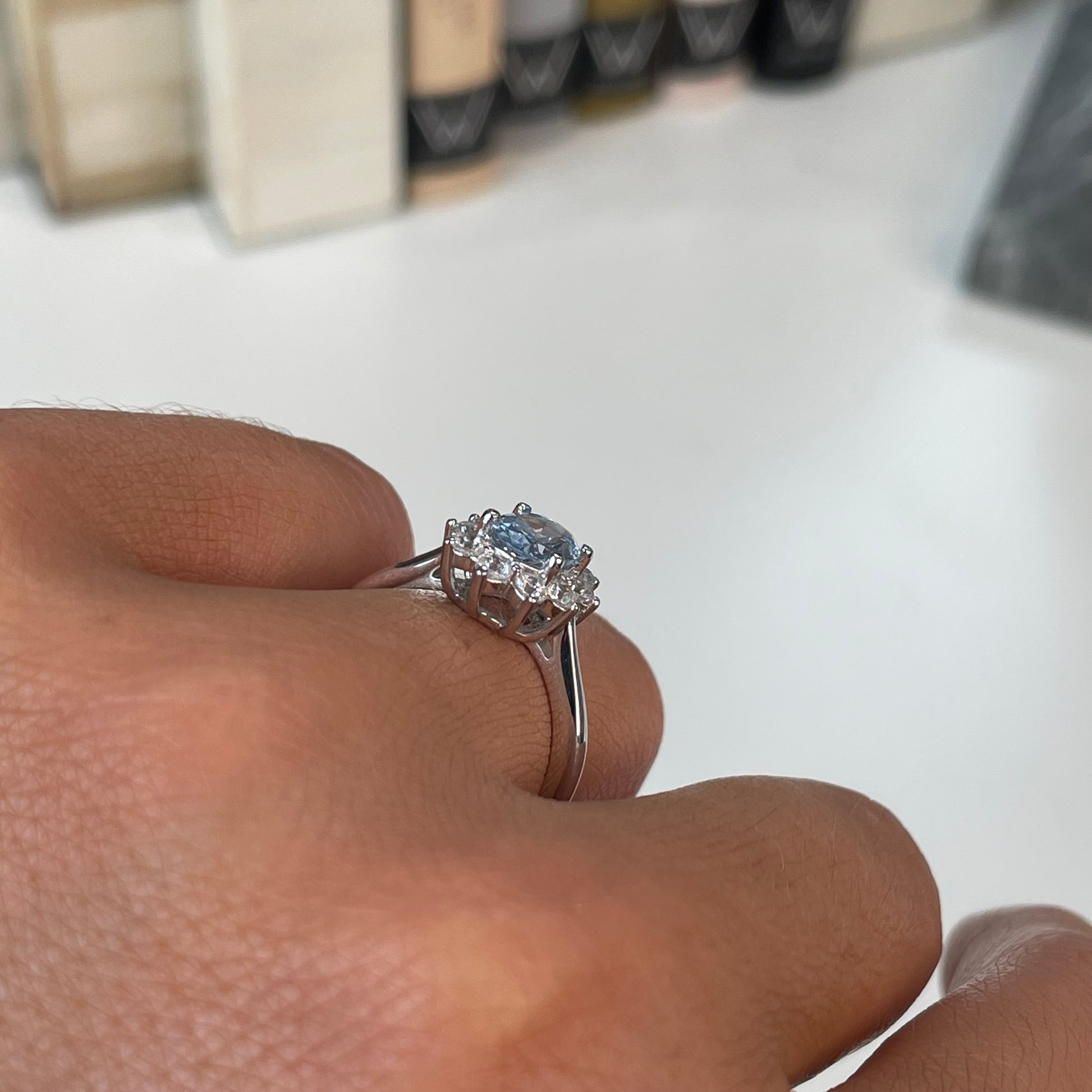Silver Aqua CZ Diana Ring - John Ross Jewellers