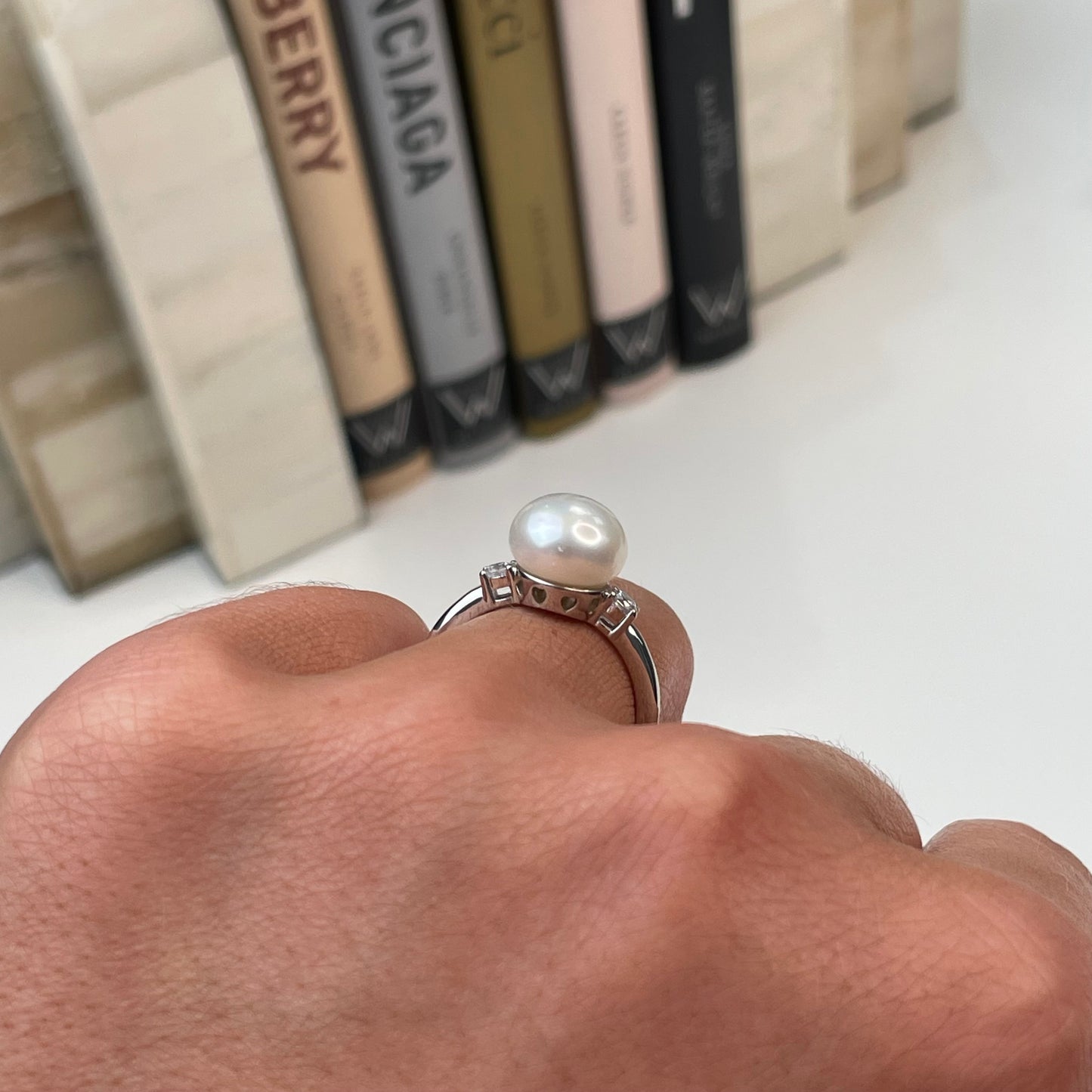 Silver Freshwater Pearl & CZ Trilogy Ring| 8mm - John Ross Jewellers