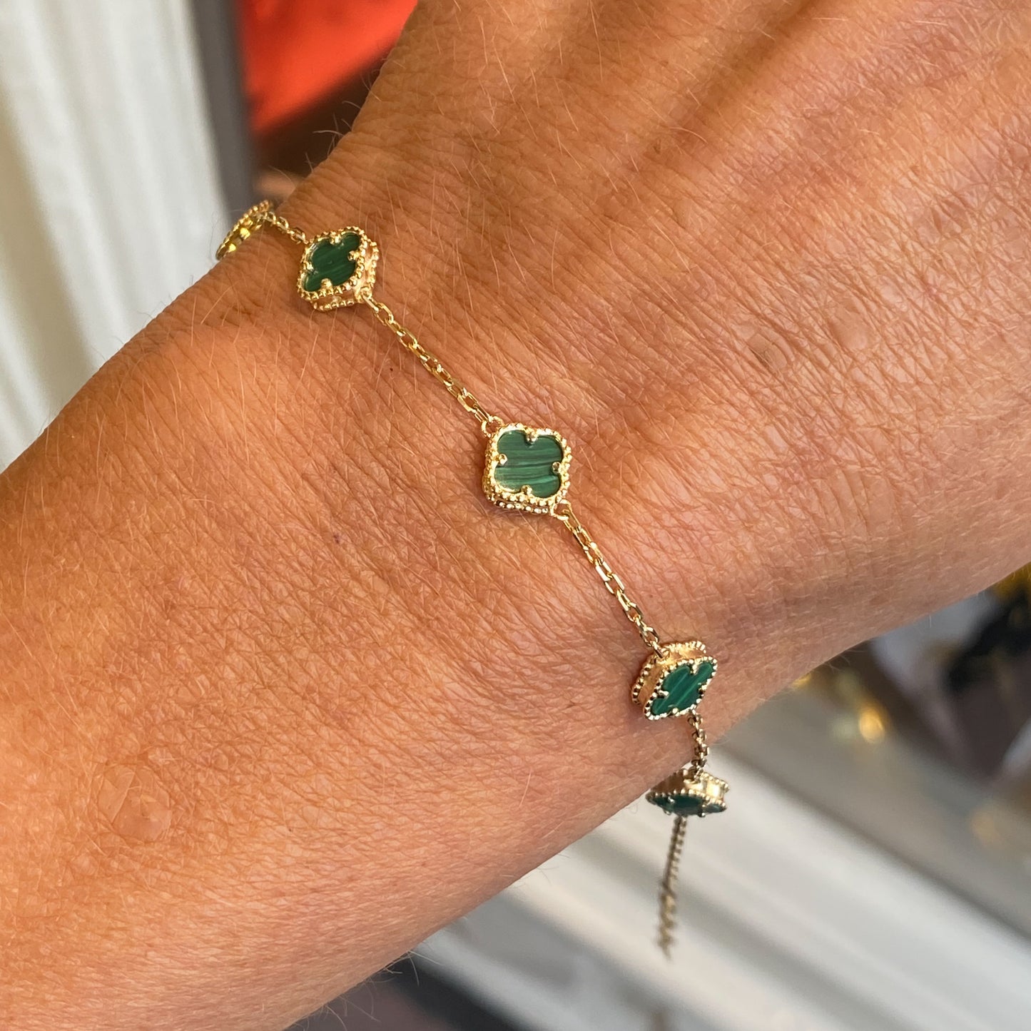 9ct Gold Malachite Quatrefoils Bracelet