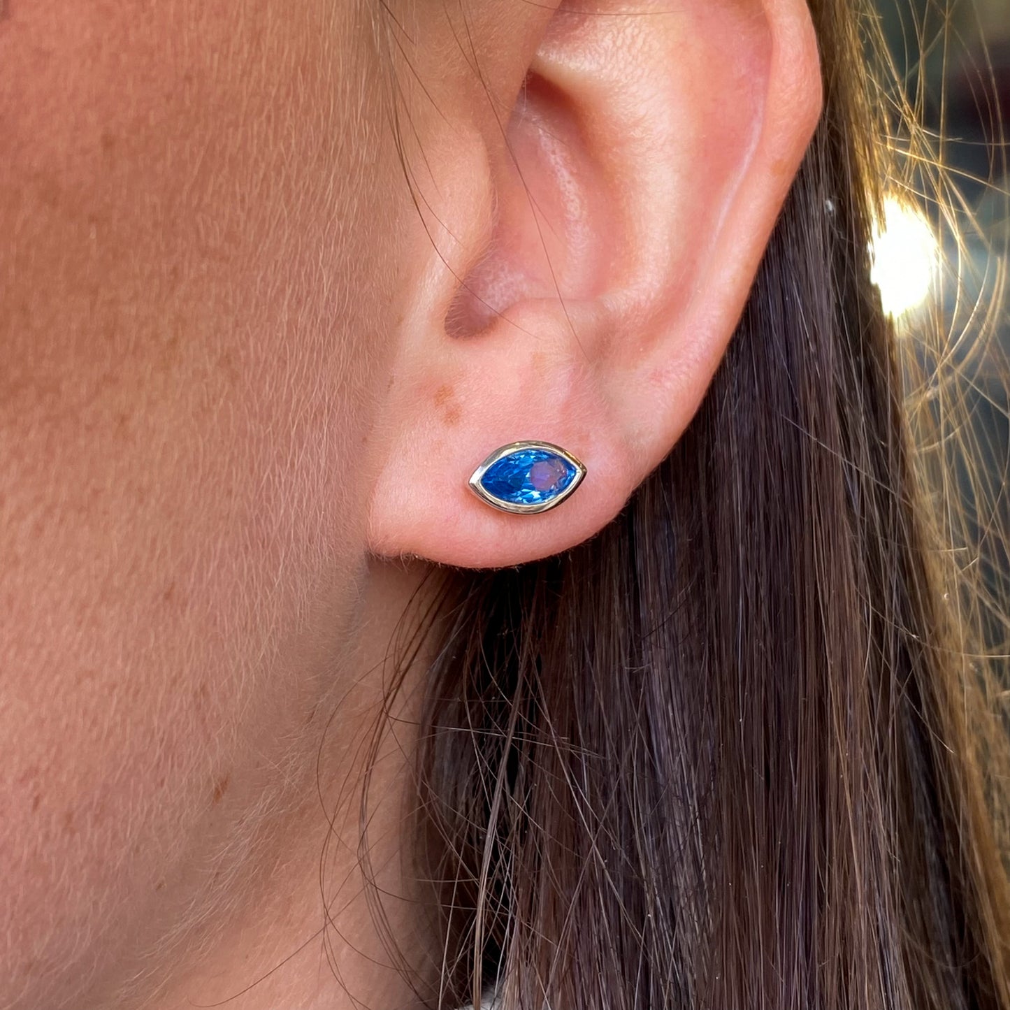 Silver Marquise Stud Earrings | Sapphire Blue - John Ross Jewellers