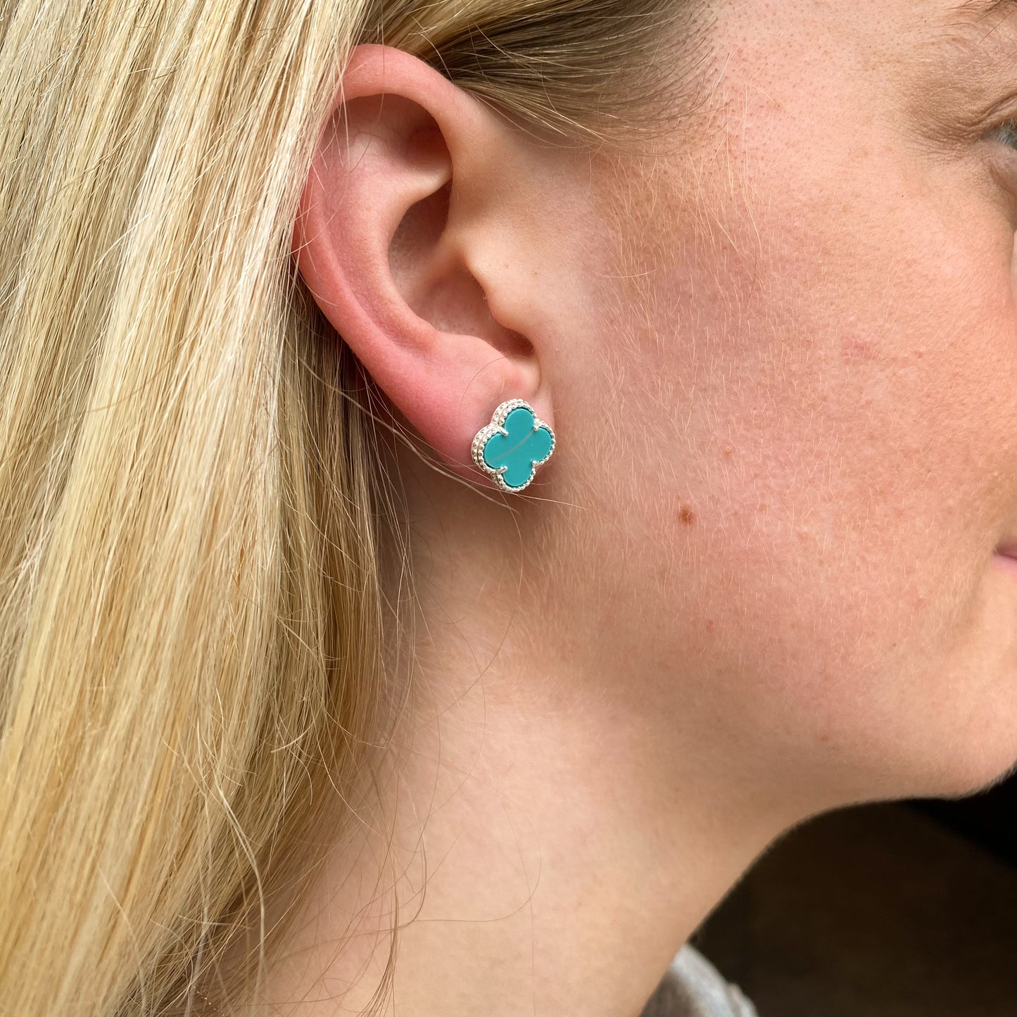 Silver Turquoise Quatrefoil Stud Earrings - John Ross Jewellers