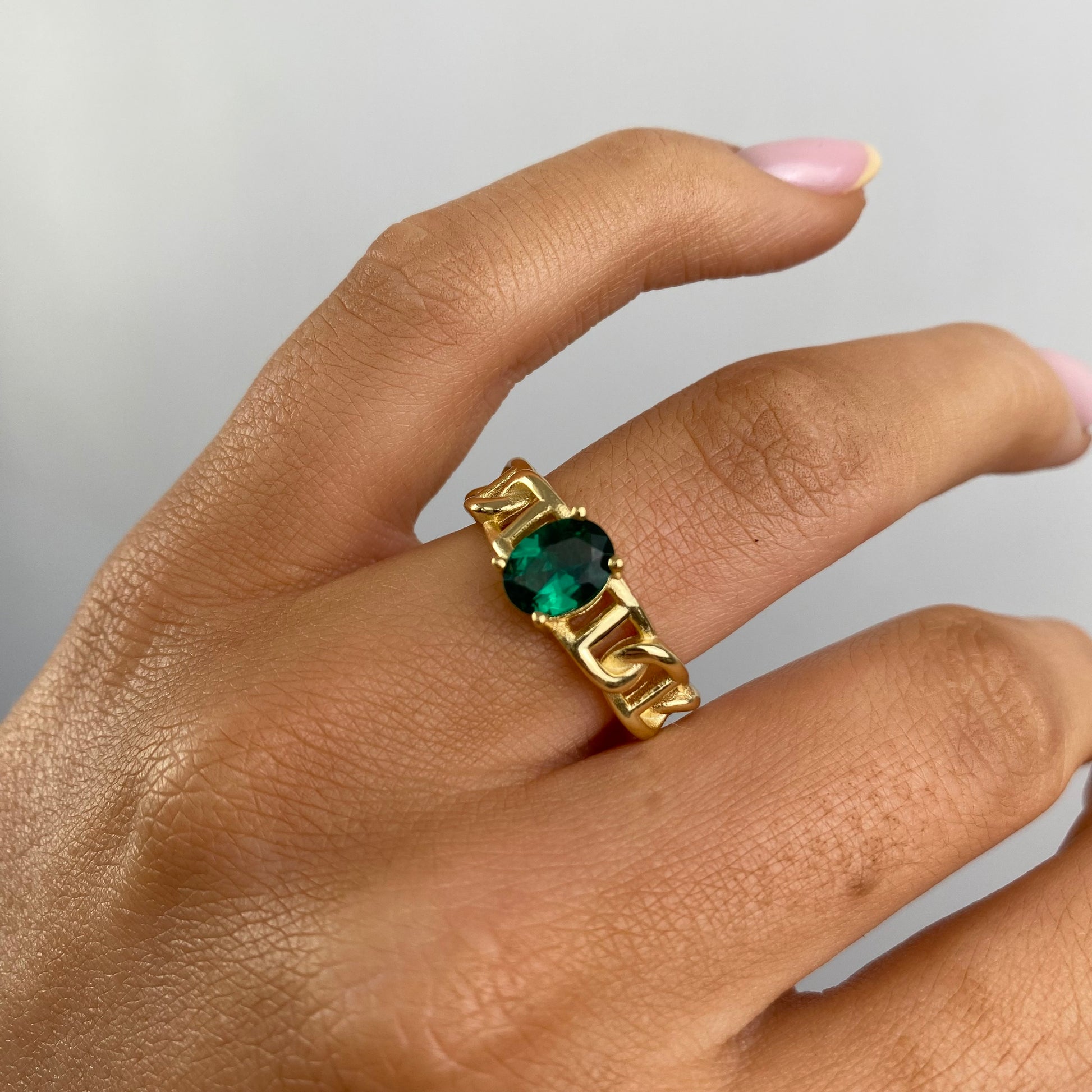 Sunshine Green CZ Chain Ring - John Ross Jewellers