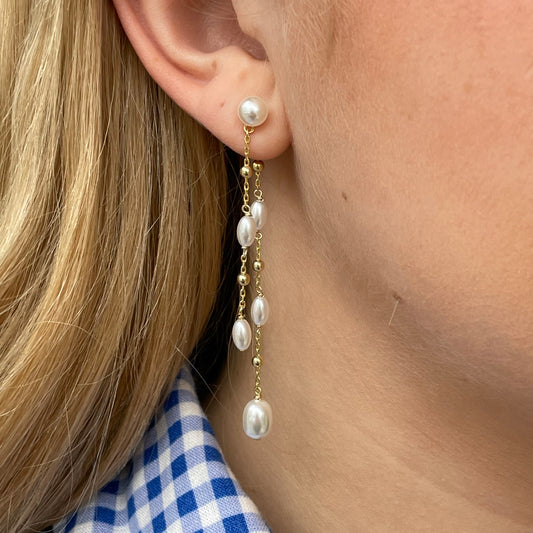 Sunshine double drop faux pearl earring
