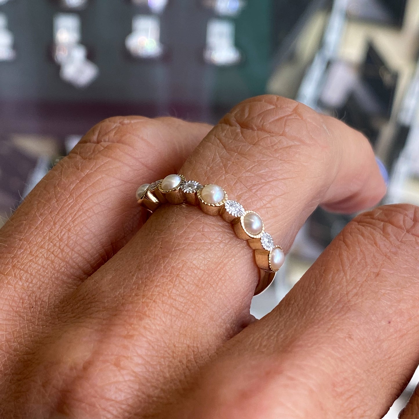 9ct Gold Pearl & Diamond Eternity Ring