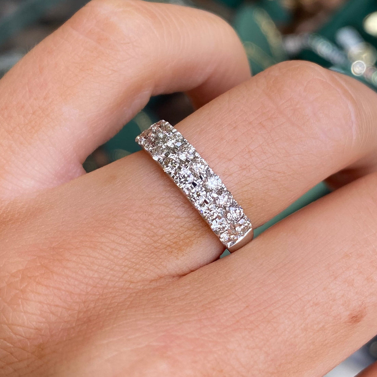 14ct White Gold Two Row Diamond Eternity Ring 1.00ct