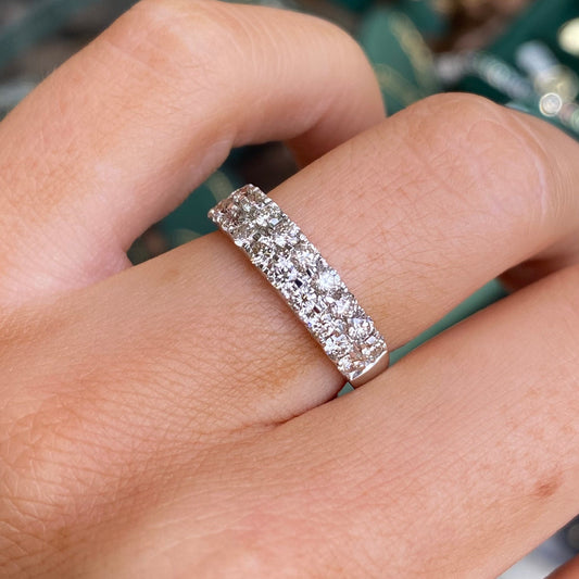 14ct White Gold Two Row Diamond Eternity Ring 1.00ct