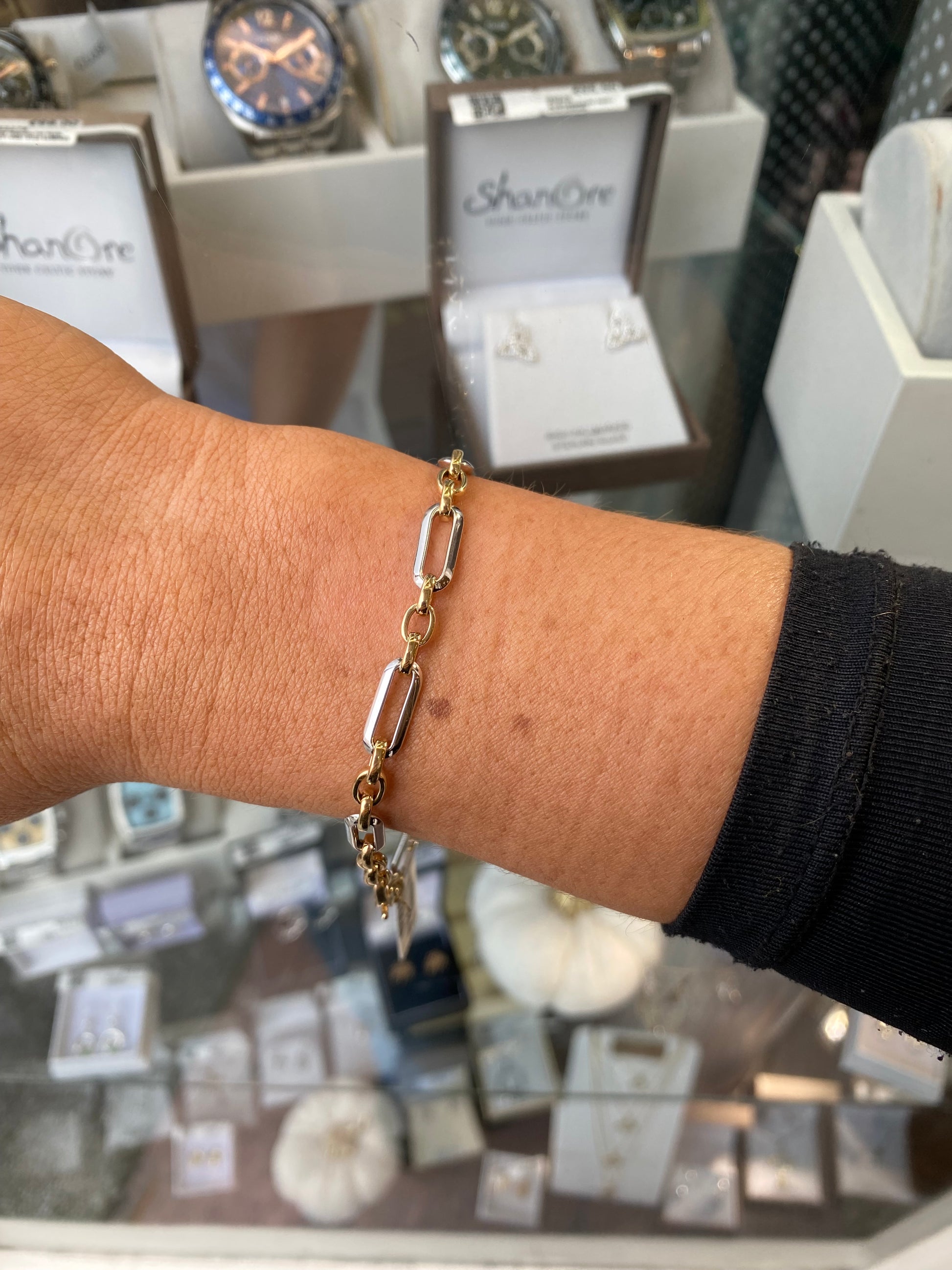9ct Gold Modern Figaro Two Tone Bracelet - John Ross Jewellers