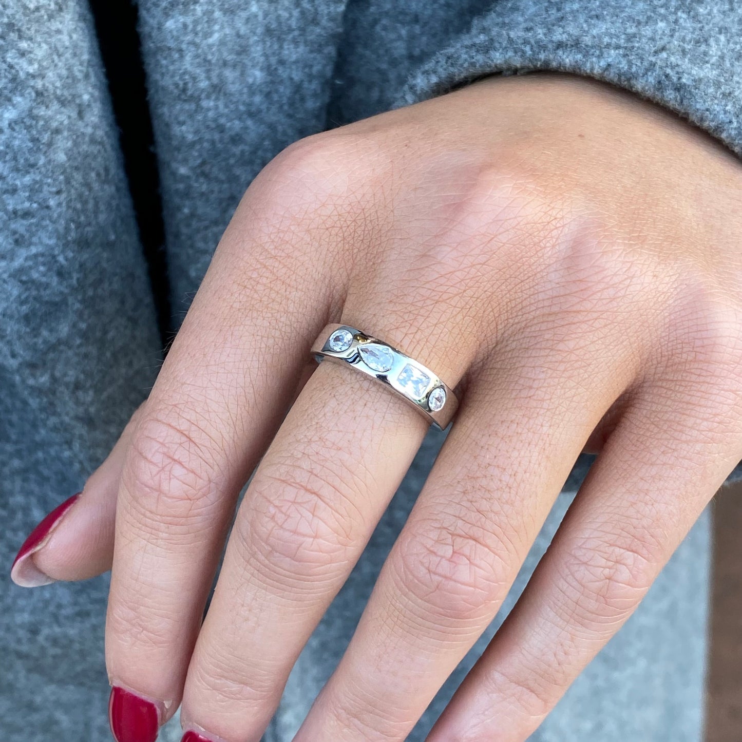 Silver Multi CZ Band Ring