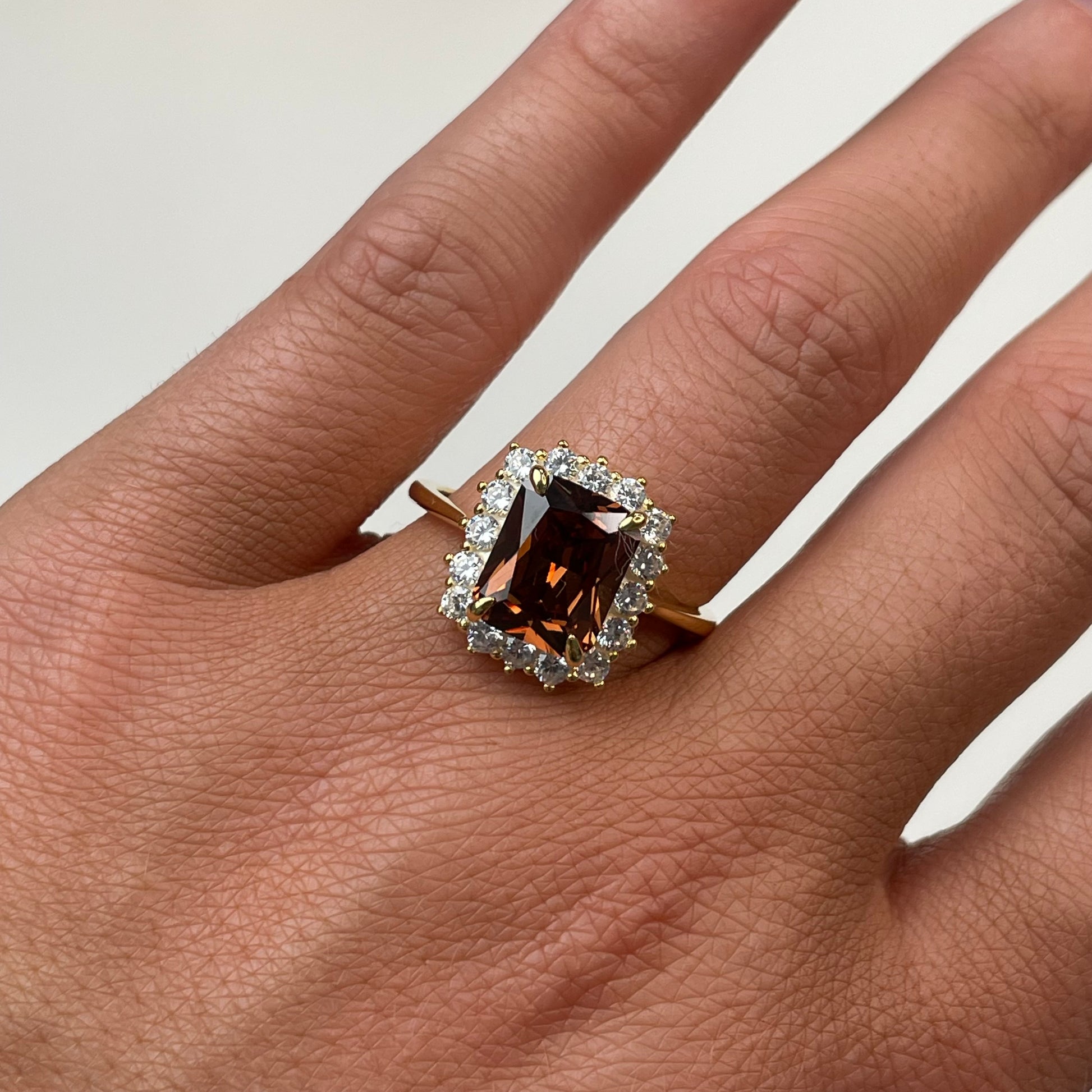 Sunshine Coffee CZ Emerald Cut Cluster Ring - John Ross Jewellers