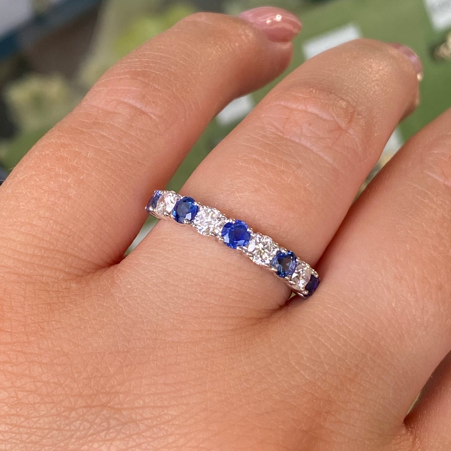 18ct Gold Nine Stone Sapphire & Diamond Eternity Ring
