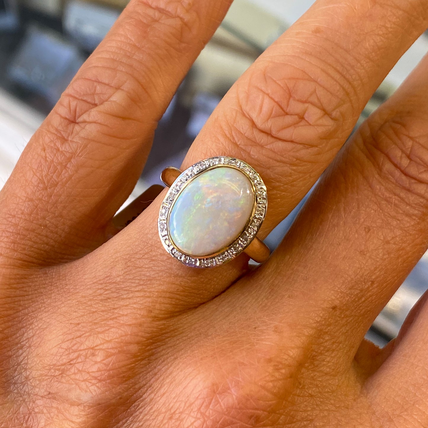 9ct Gold Opal & Diamond Ring