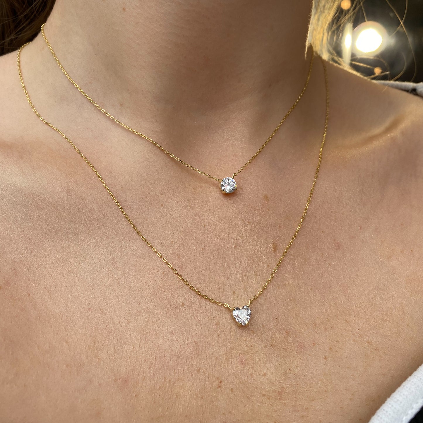 Sunshine CZ Solitaire Double Necklace