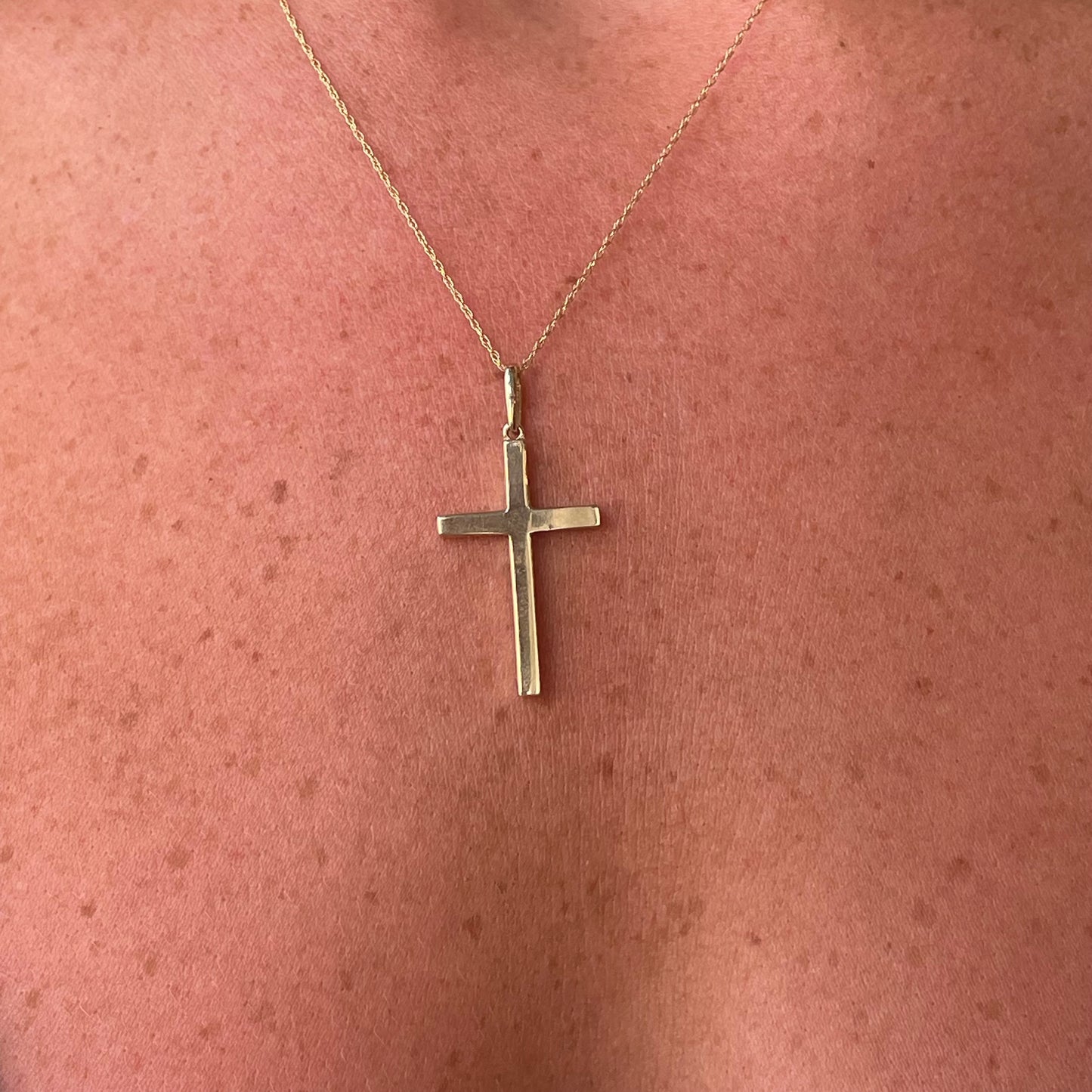 9ct Gold Plain Block Cross Pendant Necklace | Large