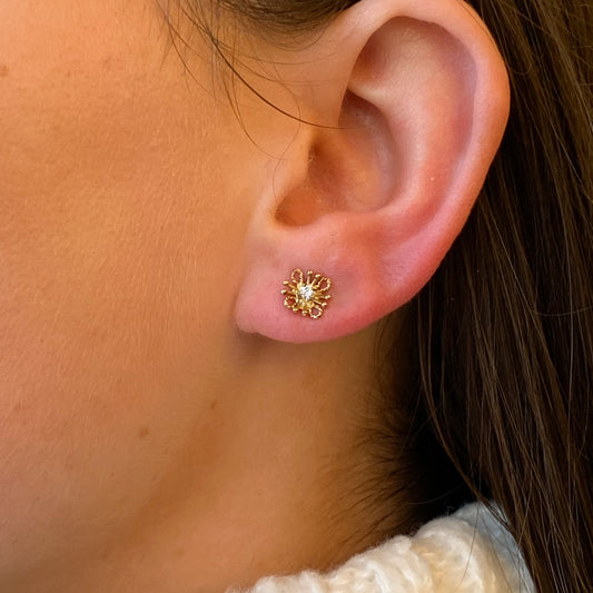 9ct Gold Diamond Flower Stud Earrings