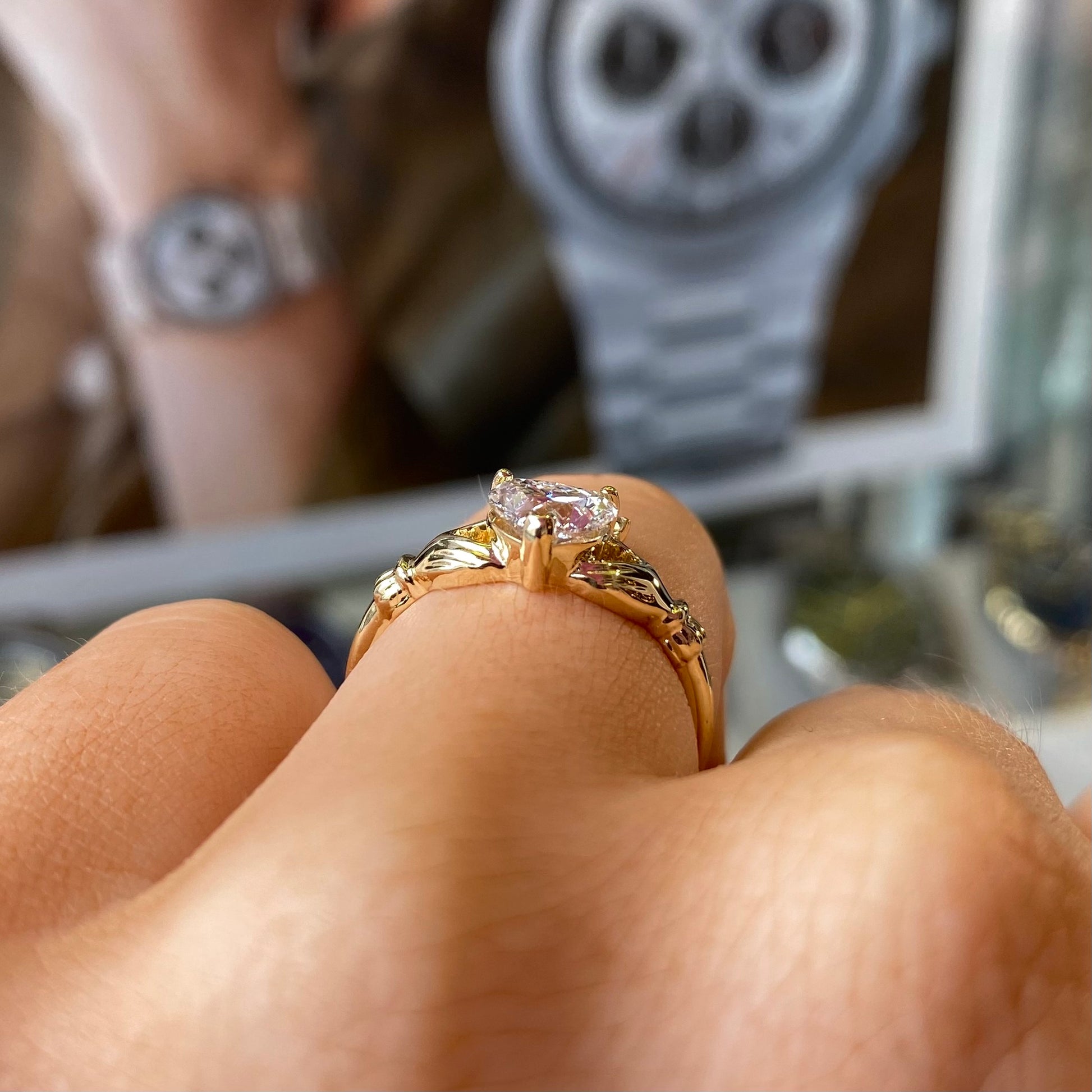 9ct Gold Lab Diamond Set Claddagh Ring - John Ross Jewellers