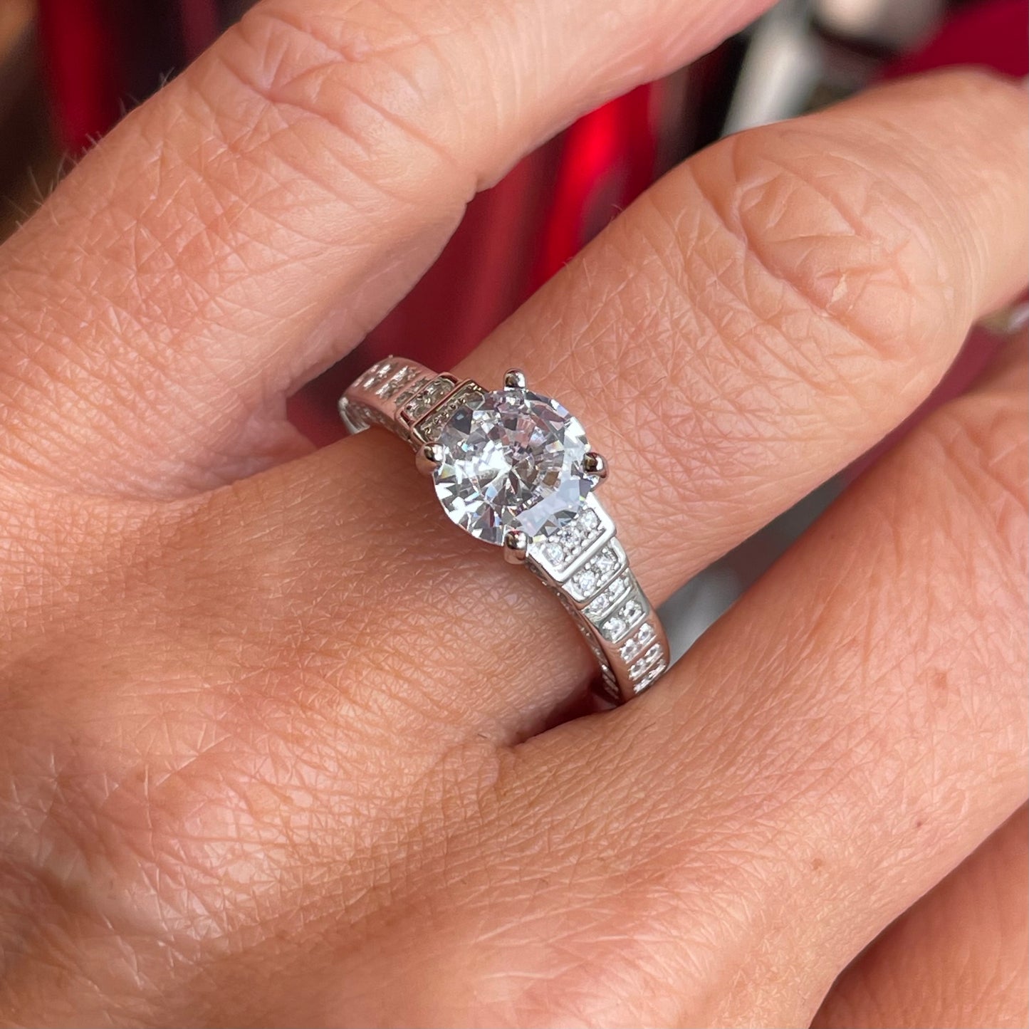 Silver Vintage Style CZ Stepped Solitaire Ring